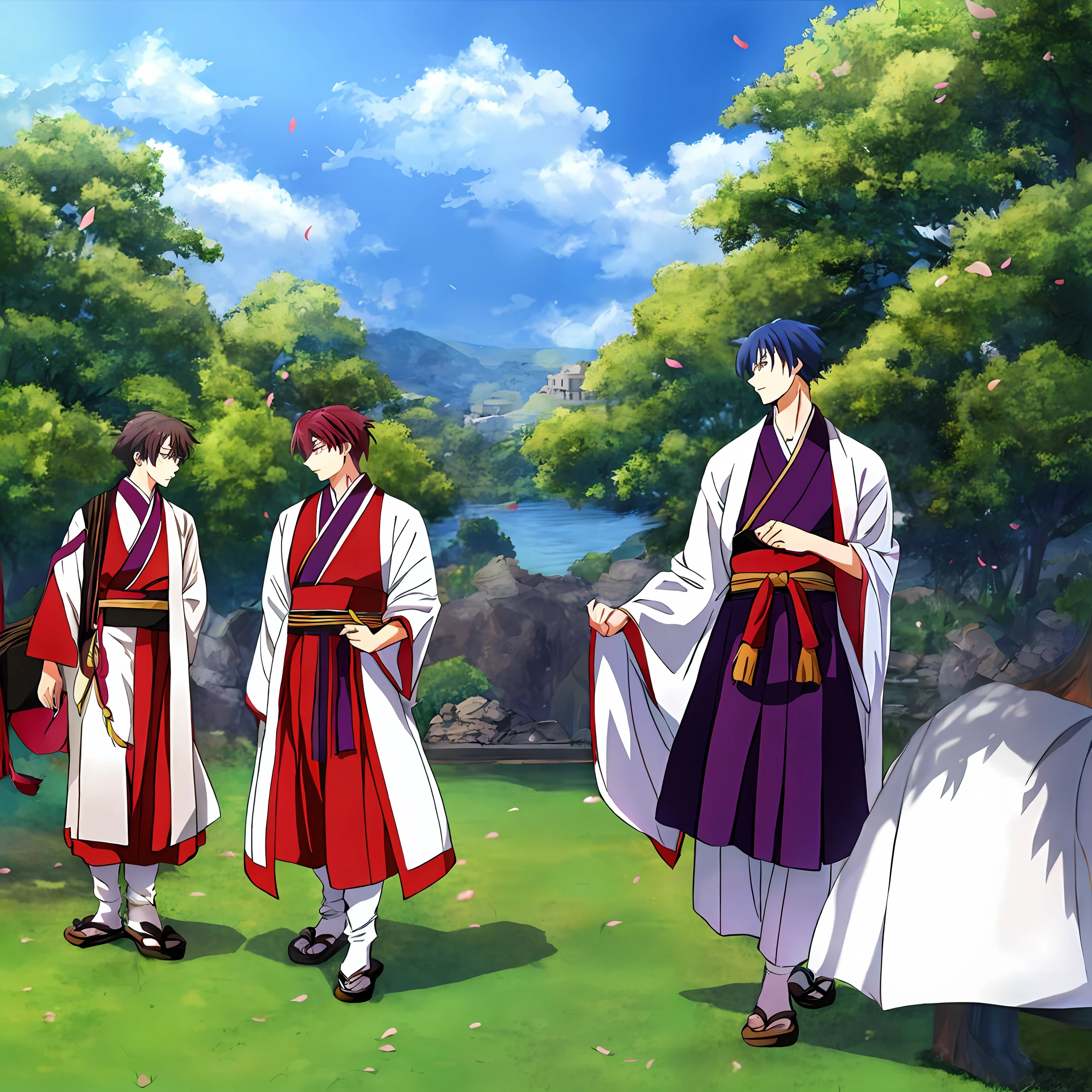 National tide, ancient style, Hanfu, boys, plum blossoms, anime, hand-drawn