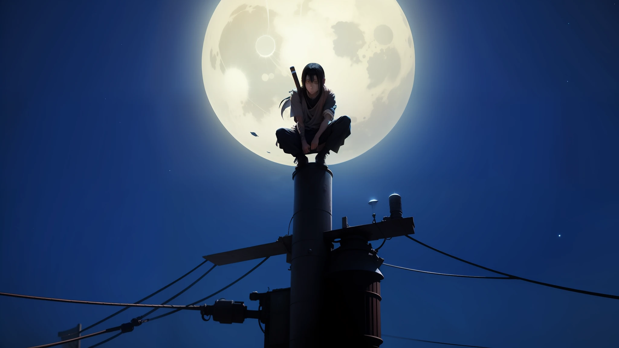 A realistic CGI version of Uchiha Itachi. Bright moon