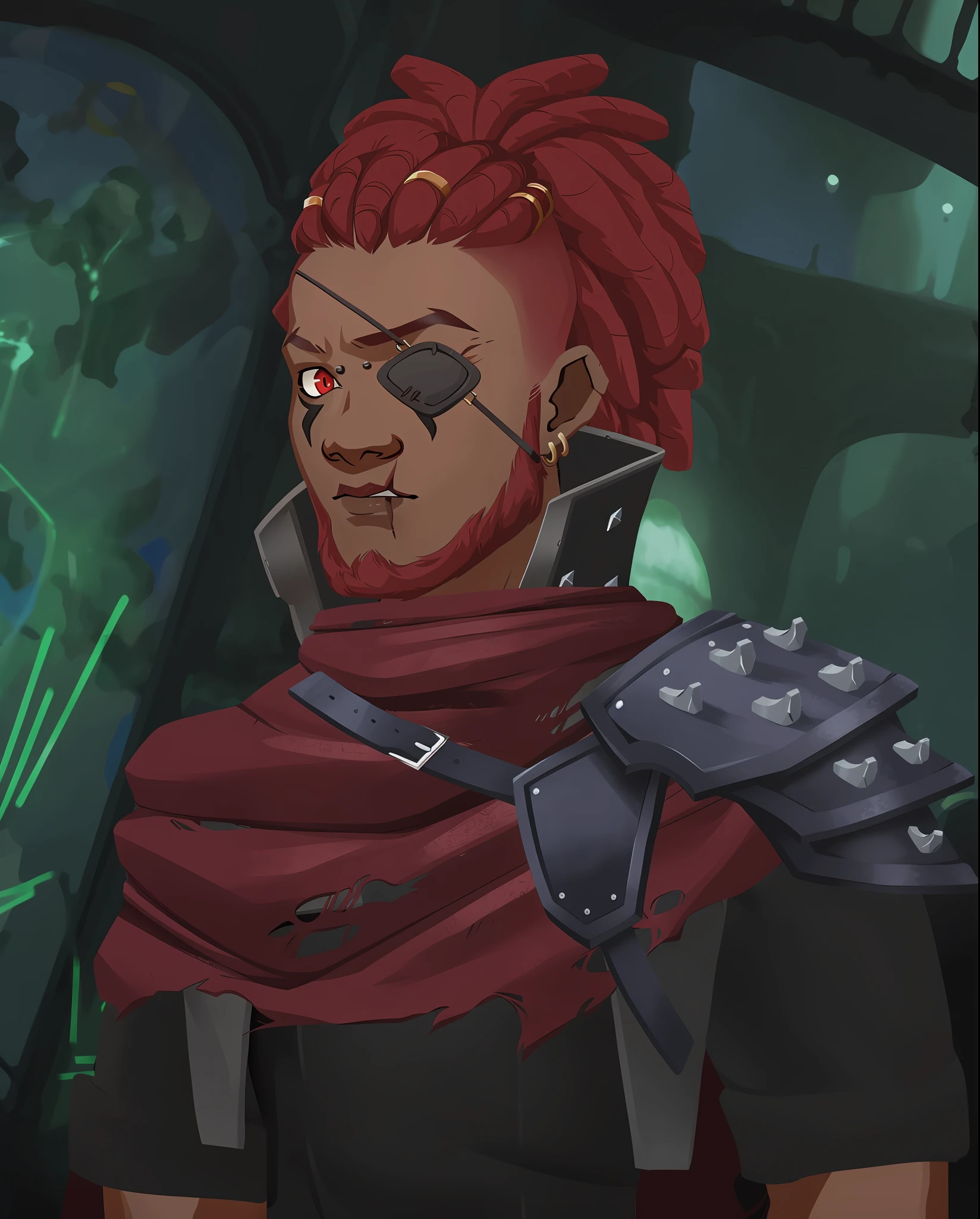 there is a man with red hair and a red scarf, character art closeup, portrait of a dnd character, character close up, portrait of fin wildcloak, character portrait closeup, character close-up, close up character, tiefling rogue, handsome guy in demon slayer art, painted in the style arcane, portrait of a red sorcerer