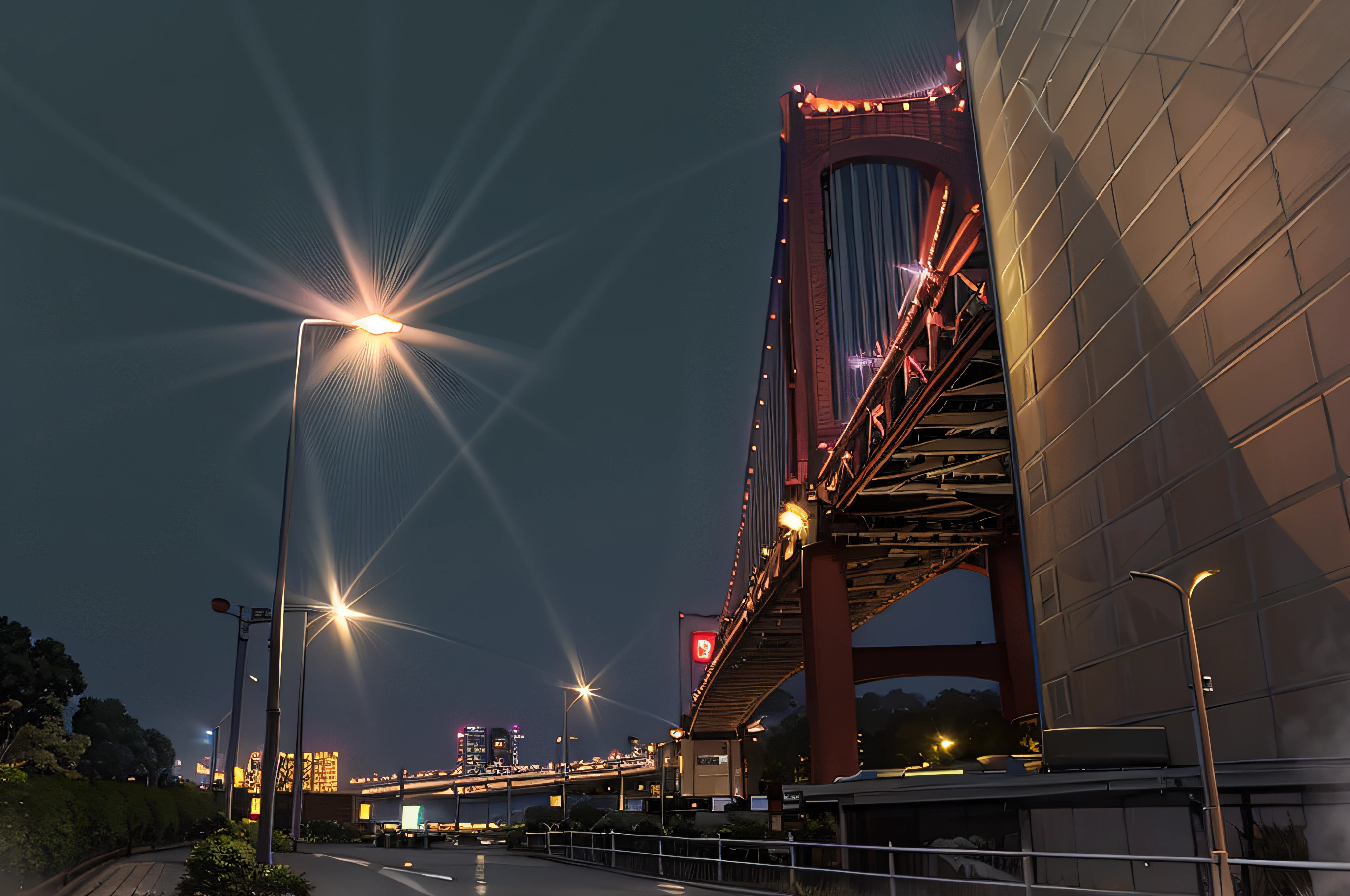 arafed view of a bridge at night with a street light, complex!!, nighttime!!, in tokyo at night, night view, nighttime!, night shot, at nighttime, skybridges, taken with sigma 2 0 mm f 1. 4, tokyo at night, in neotokyo, summer night, vivid!!, (neotokyo), in tokio