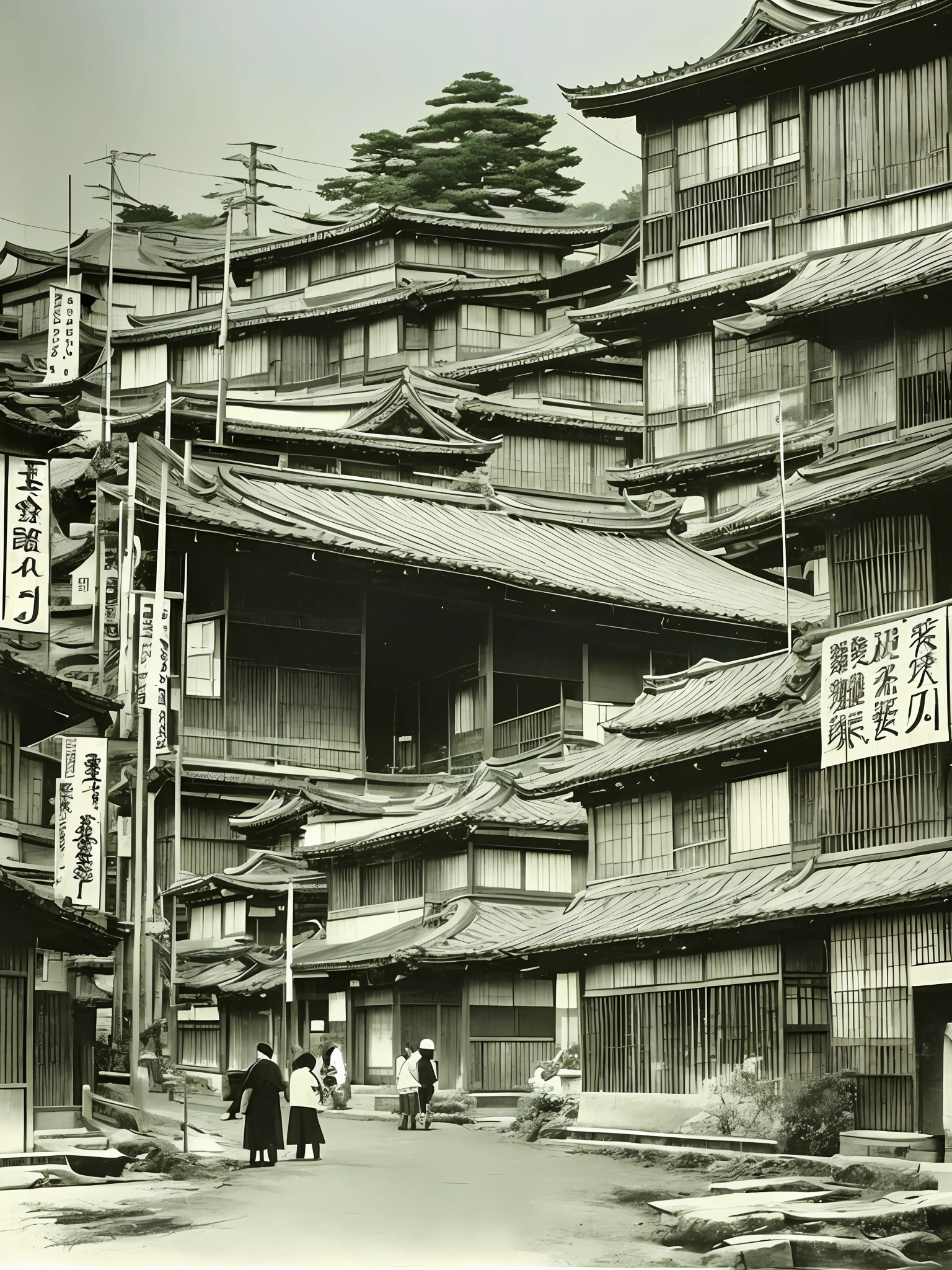 Anti-Japanese scenes, anime, old photos, red flags, grandiose