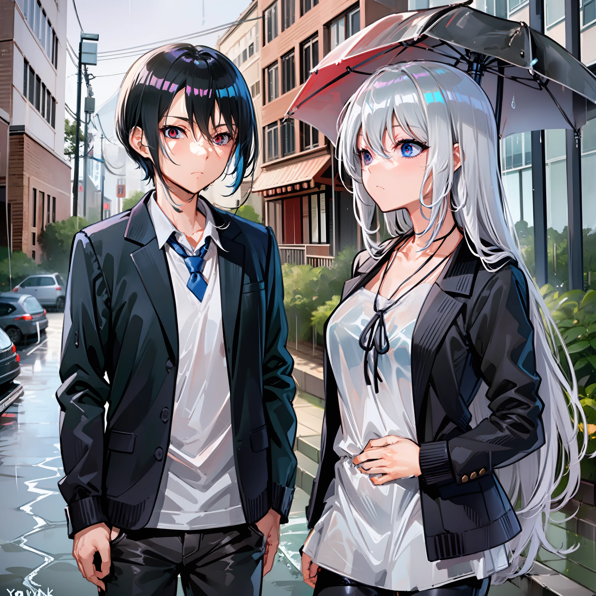 Just modify and change it to a short male hair of black color without adornments or female accessories, leaving the rest as it is without changes