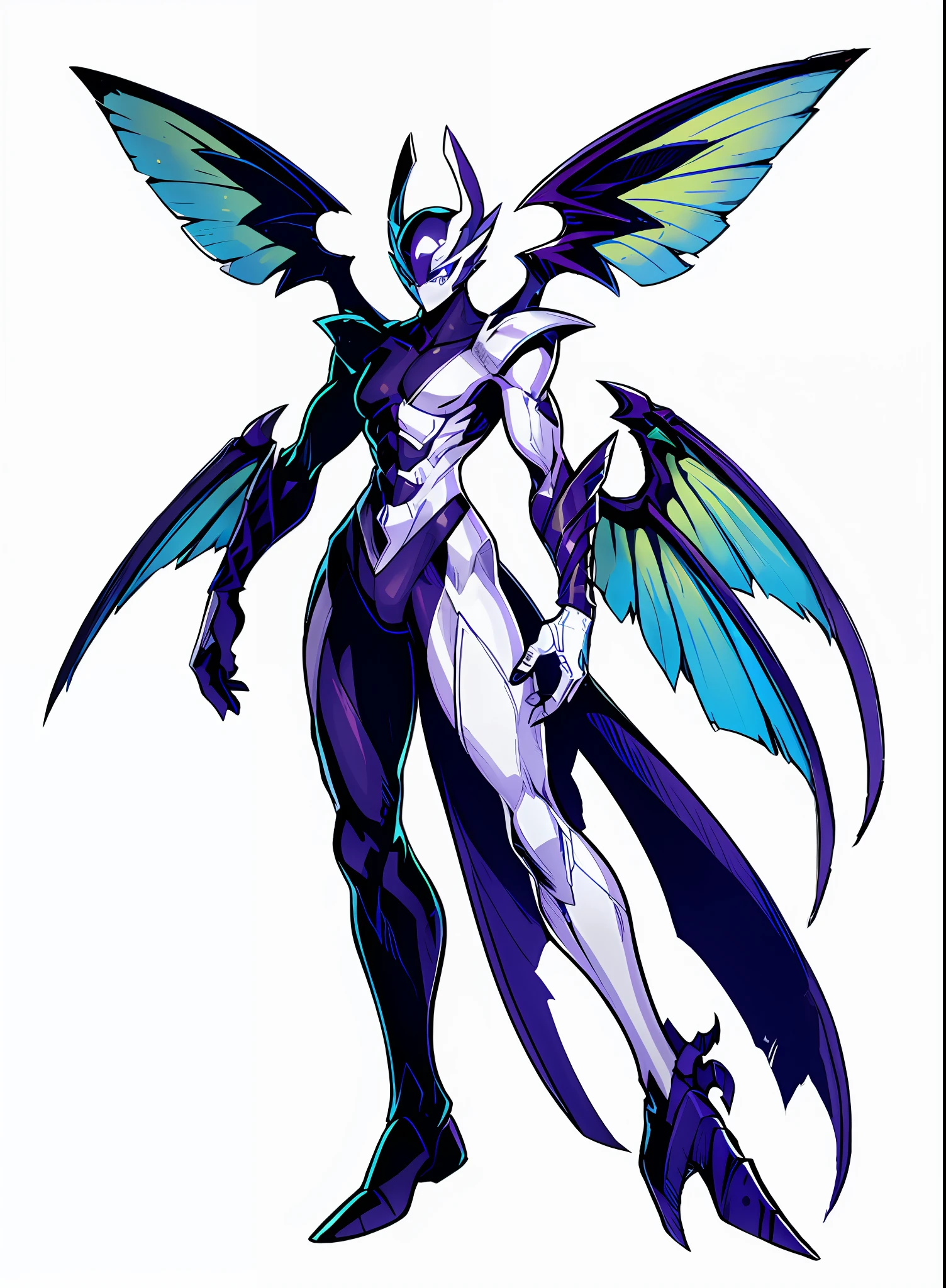 a close up of a cartoon of a woman with a bat, glamorous angewoman digimon, shin megami tensei, official character art, human and dragon fusion, humanoid form, concept art of omegamon, shin megami, scarab reploid, ferra white mecha, full body close-up shot, she has iridescent membranes