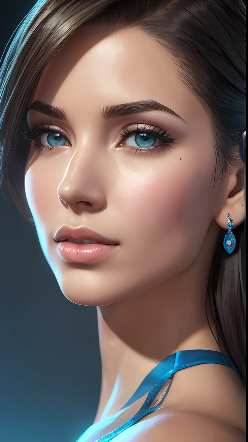 blue poster, black Brazilian face, curly hair, brown eyes, thick and well-defined eyebrows, snub nose, add glasses to the face, Modern and elegant frame model in metal or acetate, with colors such as black, brown, red, among others . Lenses can be clear or have a slight tint --auto