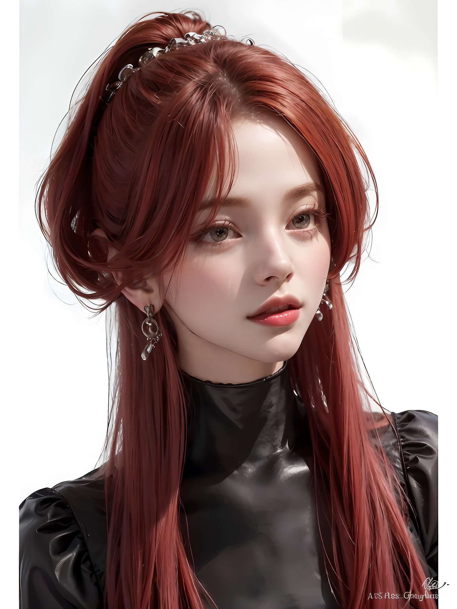 (masterpiece:1.3),(best quality:1.2),8k,absurdres,(extremely detailed:1.3),highestres,(girl:1.2),portrait,
,shirt, long hair, very long hair,red hair, sexy clothes, antagonis character, red lips