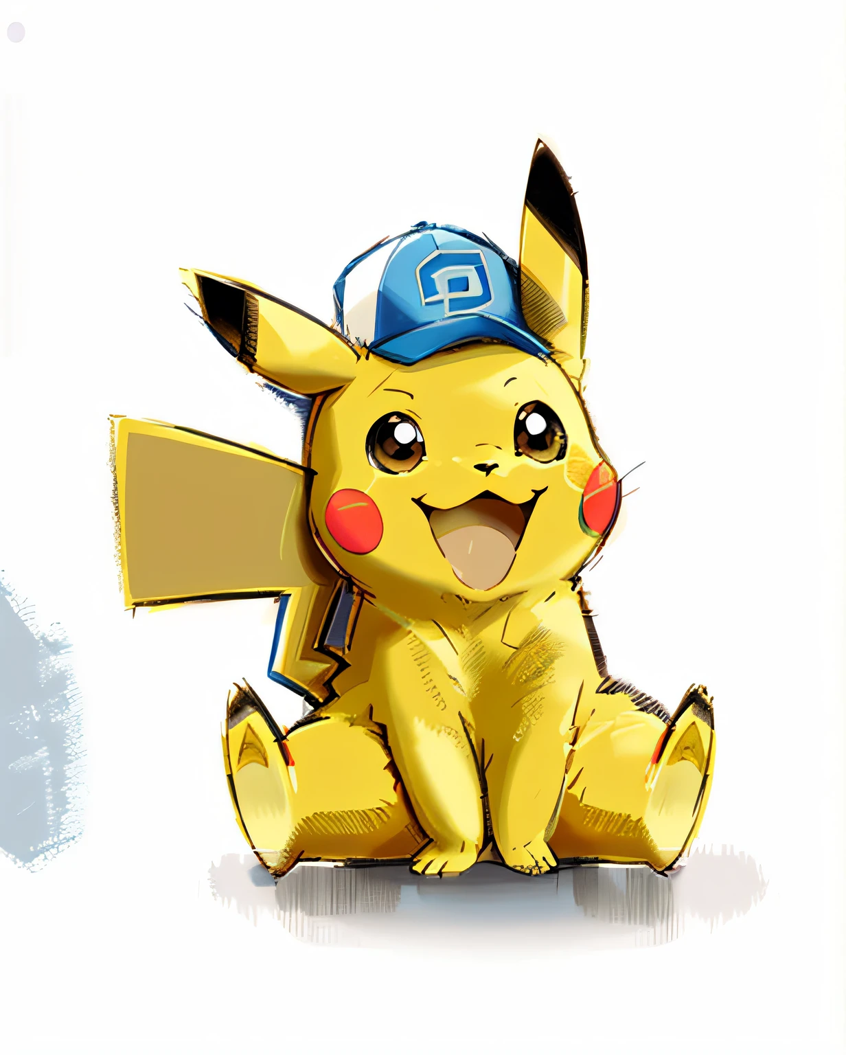 pokemon pikachu with a blue hat sitting down, concept art of pikachu, megaman as pikachu, illustration pokemon, pikachu, pikachu on acid, pokemon cap, pokemon style, pikachu as a human, pokemon art style, cyberpunk pikachu, real life pikachu, style of cute pokemon, pokemon, surprised pikachu, style of pokemon, pikachu as jesus, pokemon inspired, pokemon anime style