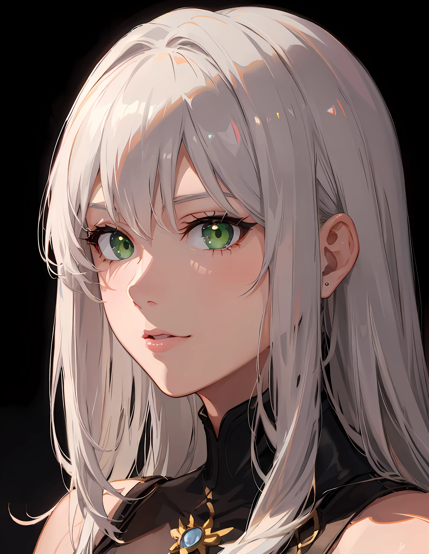 anime girl with white hair and green eyes in black outfit, detailed portrait of anime girl, girl with white hair, beautiful anime portrait, stunning anime face portrait, perfect white haired girl, portrait anime girl, anime character portrait, anime style portrait, detailed digital anime art, anime girl portrait, portrait of an anime girl, anime portrait, cute anime girl portraits, white haired