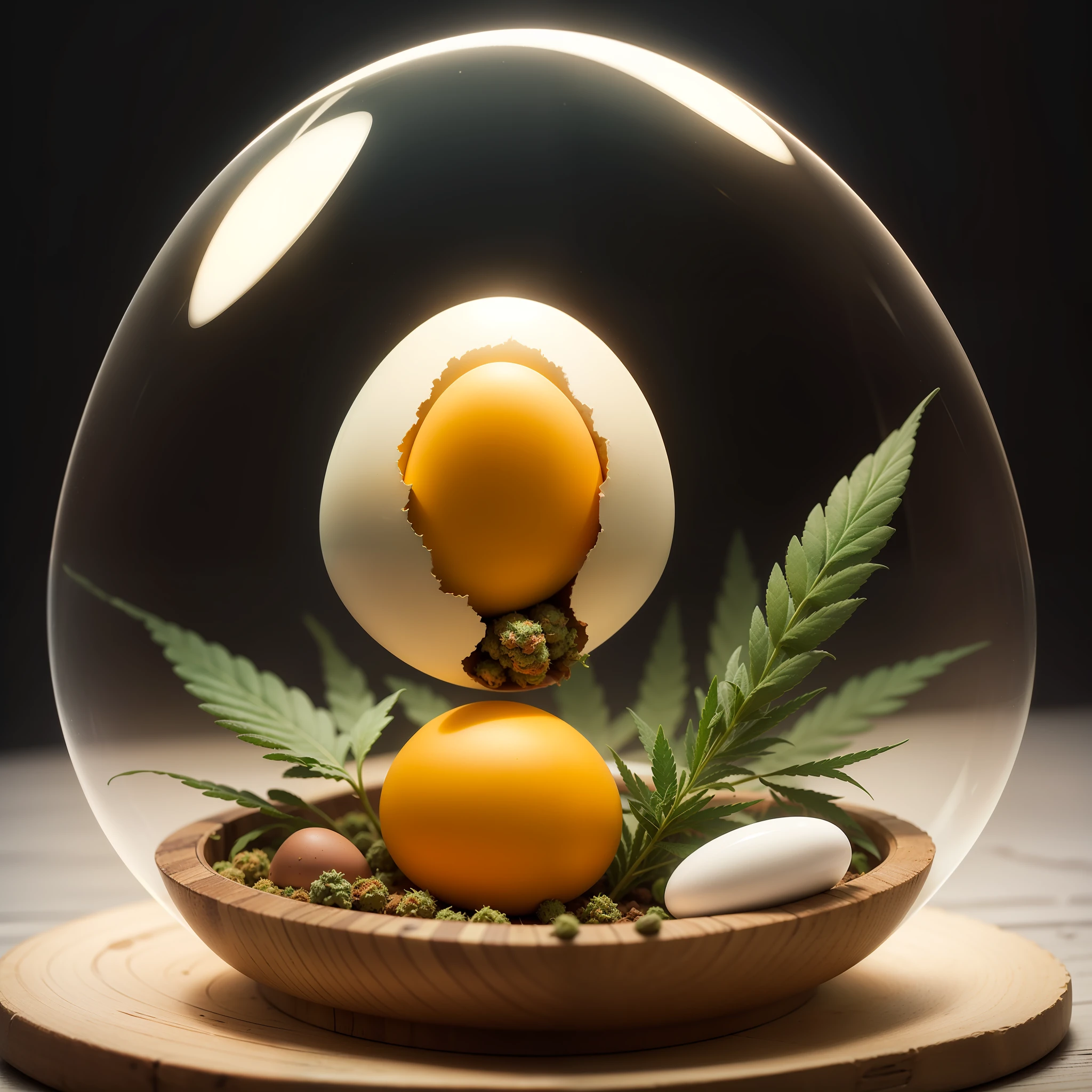 A transparent egg with a cannabis plantation inside --auto