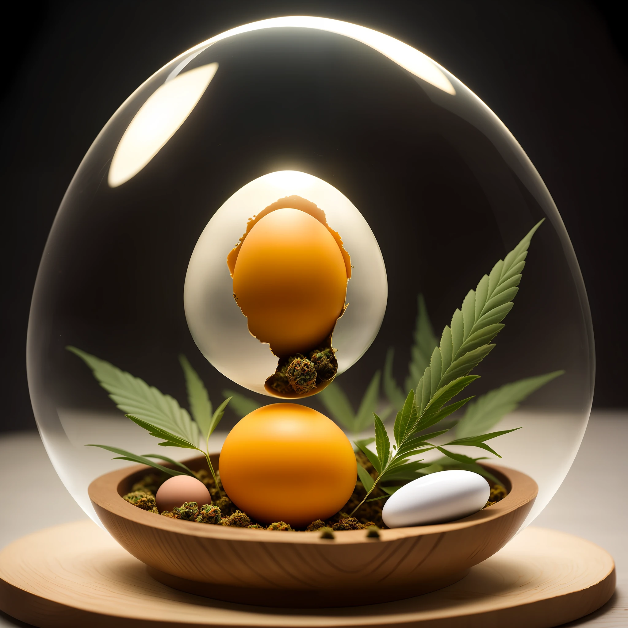 there is a glass ball with a small object inside of it, marijuana photography, translucent eggs, entheogen, edible crypto, incubator medpods, by Adam Marczyński, humpty dumpty in form of egg, stoner, an egg, by Aleksander Gierymski, levitating agricultural sphere, high quality topical render, portrait shot