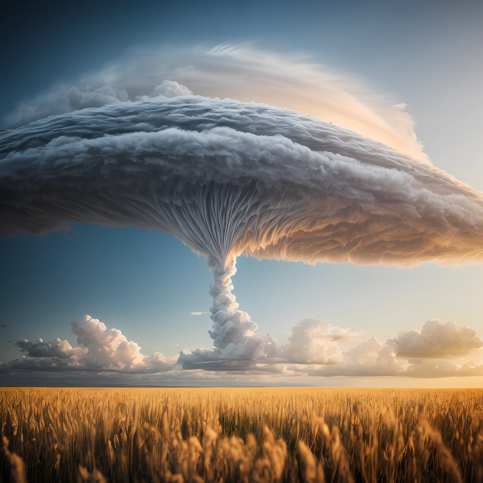 a very tall cloud in the middle of a field, by Artur Tarnowski, shutterstock contest winner, surrealism, thick swirling tornado, fractal landscape, award winning nature photography, victoria siemer --tile