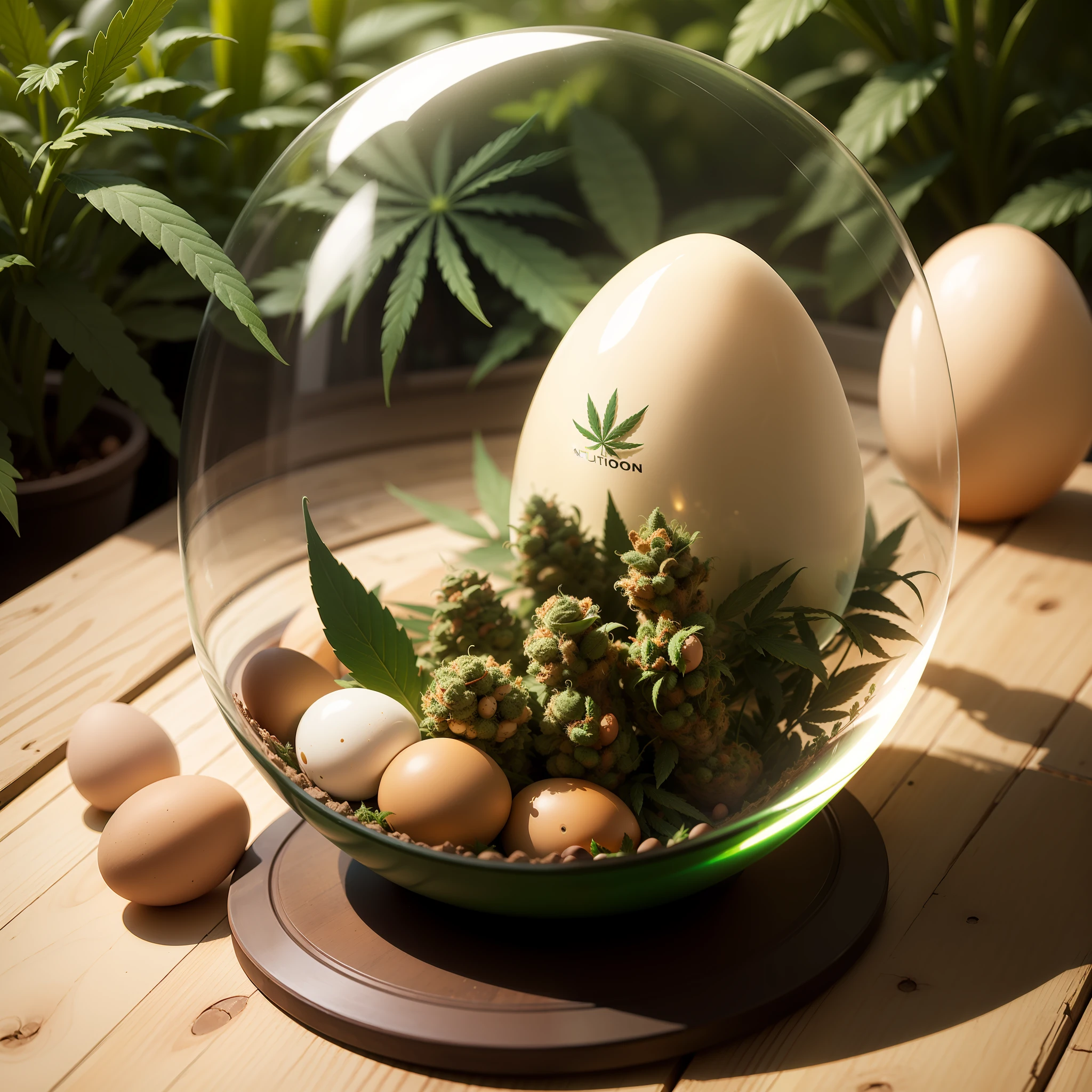 A transparent egg with a cannabis plantation inside --auto