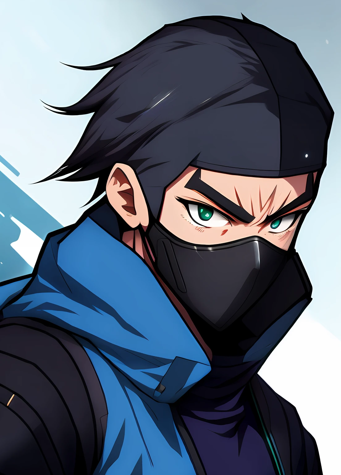 anime guy with a black mask and blue jacket, trigger anime artstyle, hero 2 d fanart artsation, epic anime style, anime style character, 2 d anime style, badass anime 8 k, high quality anime artstyle, clean detailed anime style, male anime style, anime style 4 k, mystic ninja, vector shaded anime, masamune shiro