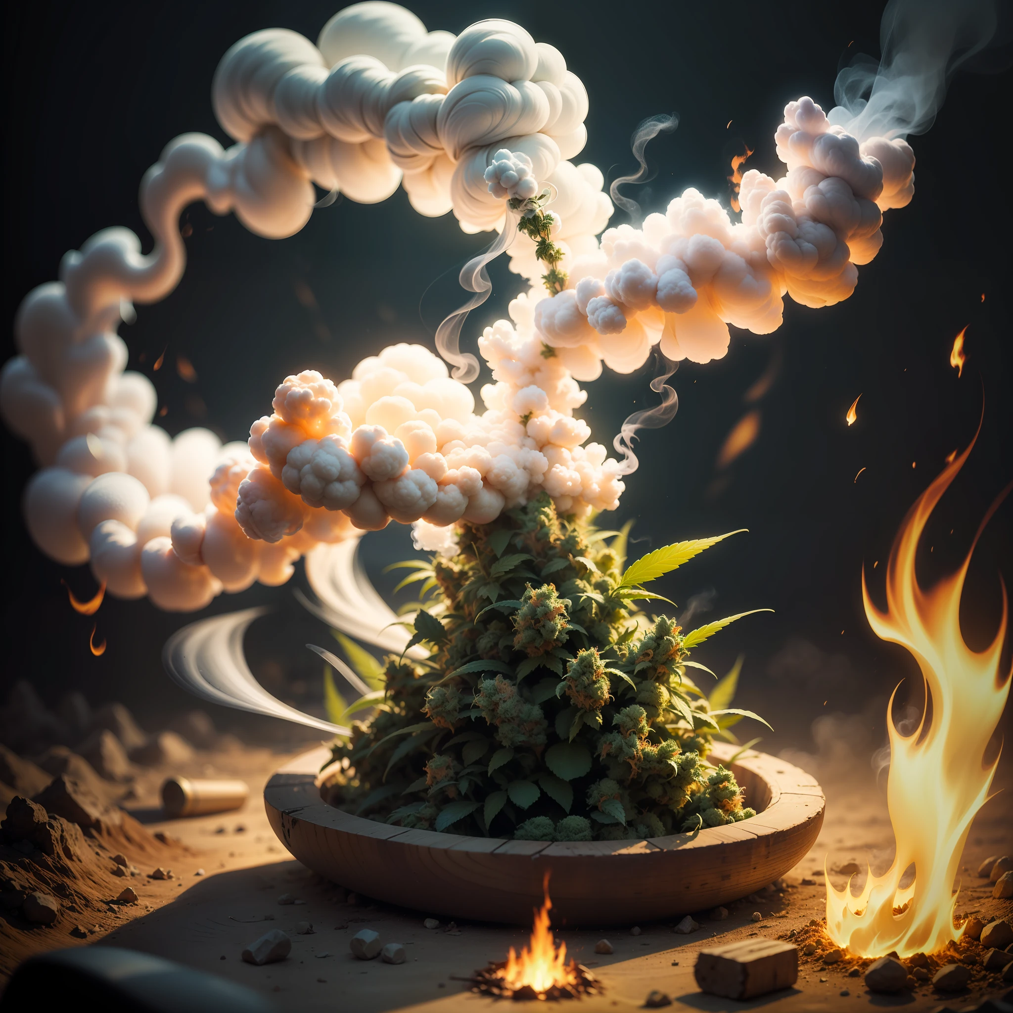Cannabis with burning smoke