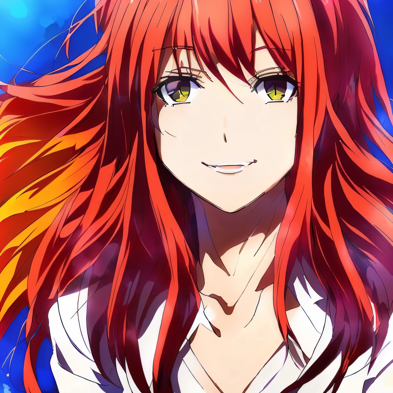 anime girl with red hair and blue eyes looking at camera, she has long redorange hair, kurisu makise steins gate anime, anime girl named lucy, kurisu makise, she has red hair, beautiful portrait of nami, asuka, (anime girl), she has long orange brown hair, advanced digital anime art ”, anime best girl