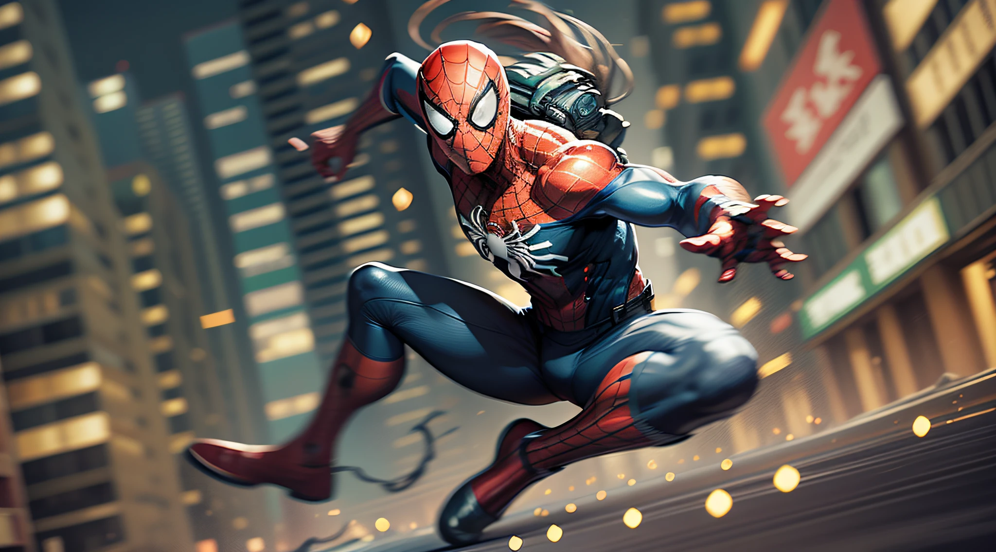Spider-man throwing web, in a city at night, funo blurred in motion --auto --s2