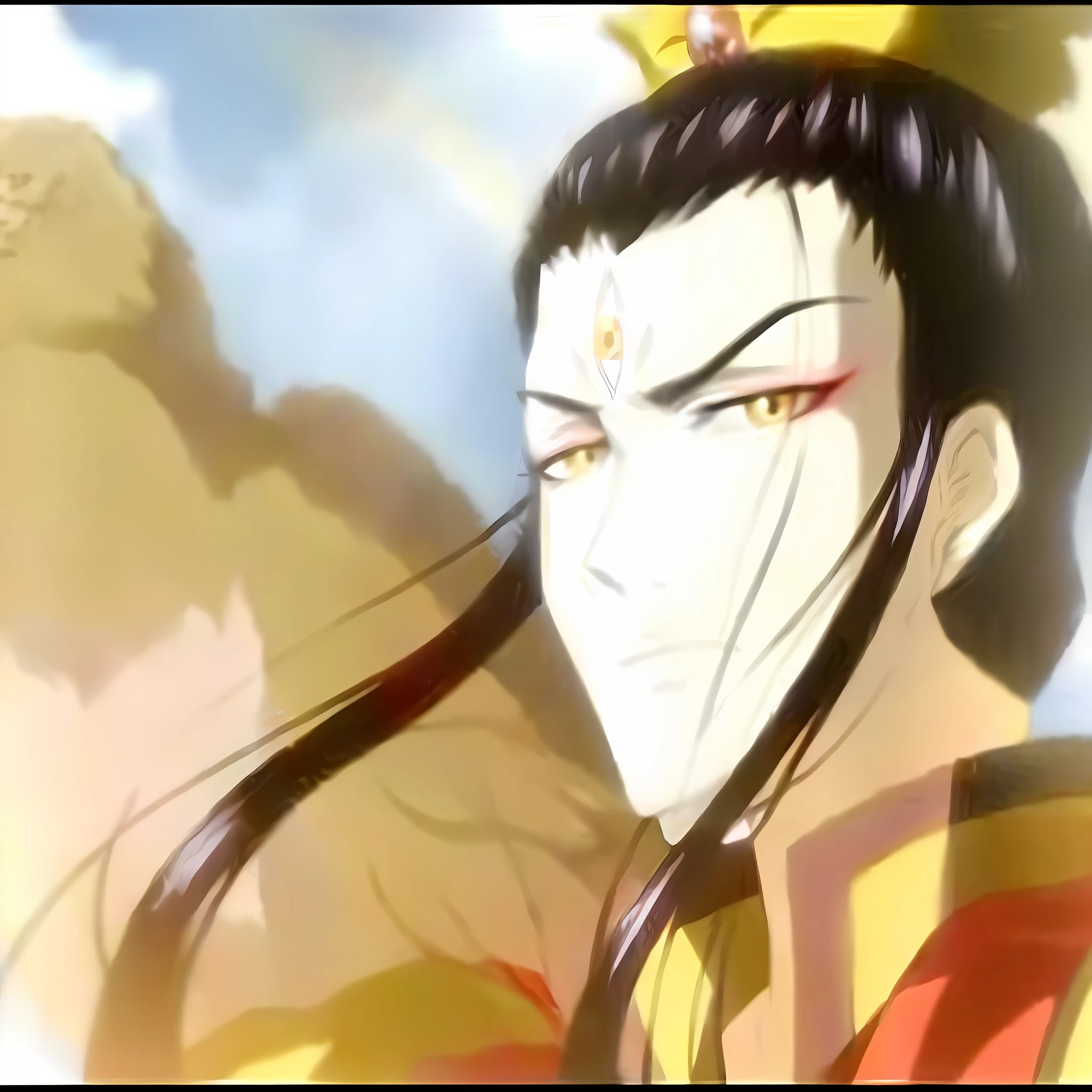 a close up of a person with a bird in the background, heise jinyao, shuushuu anime image, from sengoku period, akira from chinese mythology, screenshot from guro anime, bian lian, inspired by Huang Shen, zhao yun, anime still film anime shikishi, anime screencap, screenshot from the anime film, anime still image