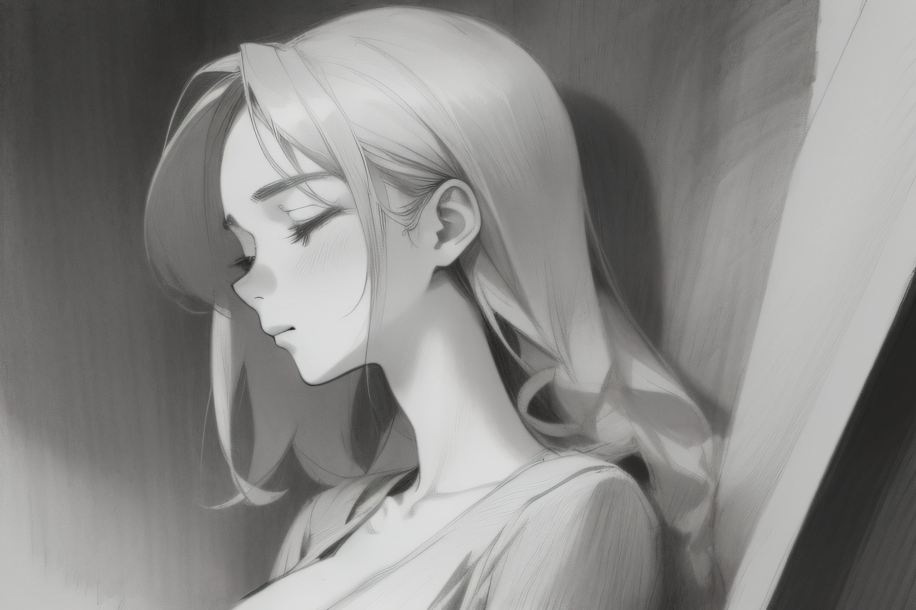 (masterpiece, top quality: 1.2), ultra-detailed, cinematic lighting, HDR, sketch, portrait, sketch, ((((Detailed pencil drawing))), one beautiful woman, praying, closing eyes, upper body, 25 years old, slim body, small breasts, beautiful, impressive, margins, inspiration, dynamic angle,