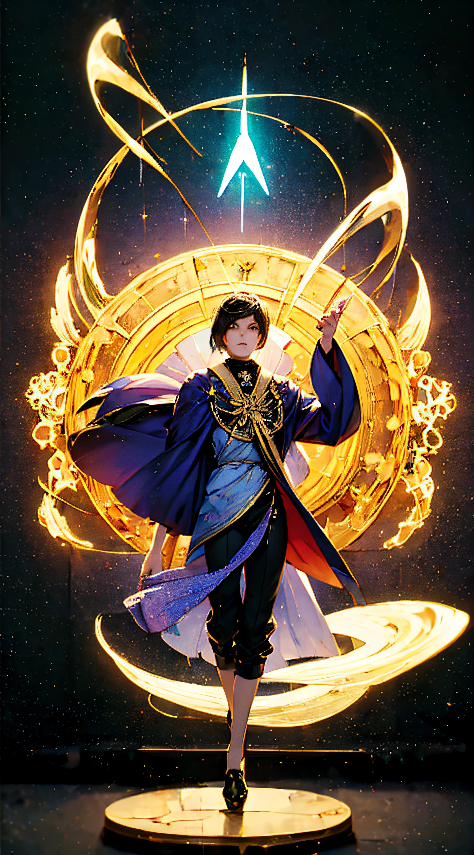 (masterpiece, superior quality, best quality, official art, beautiful and aesthetic), Brazilian, black, detailed face, sexy body, long black hair, full body, violet top and pants, celestial, cosmic, extremely beautiful, highly detailed , (galactic in background), light effects, more detailed, floating particles, ancient runes, geometric patterns, witch powers, mana, shadows, fog, smoke, fantasy, charm, epic atmosphere