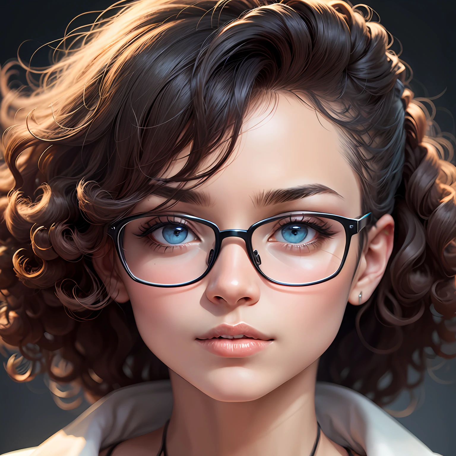 Blue template, realistic face, black woman, curly hair, Brazilian, with glasses frame in black acetate --auto