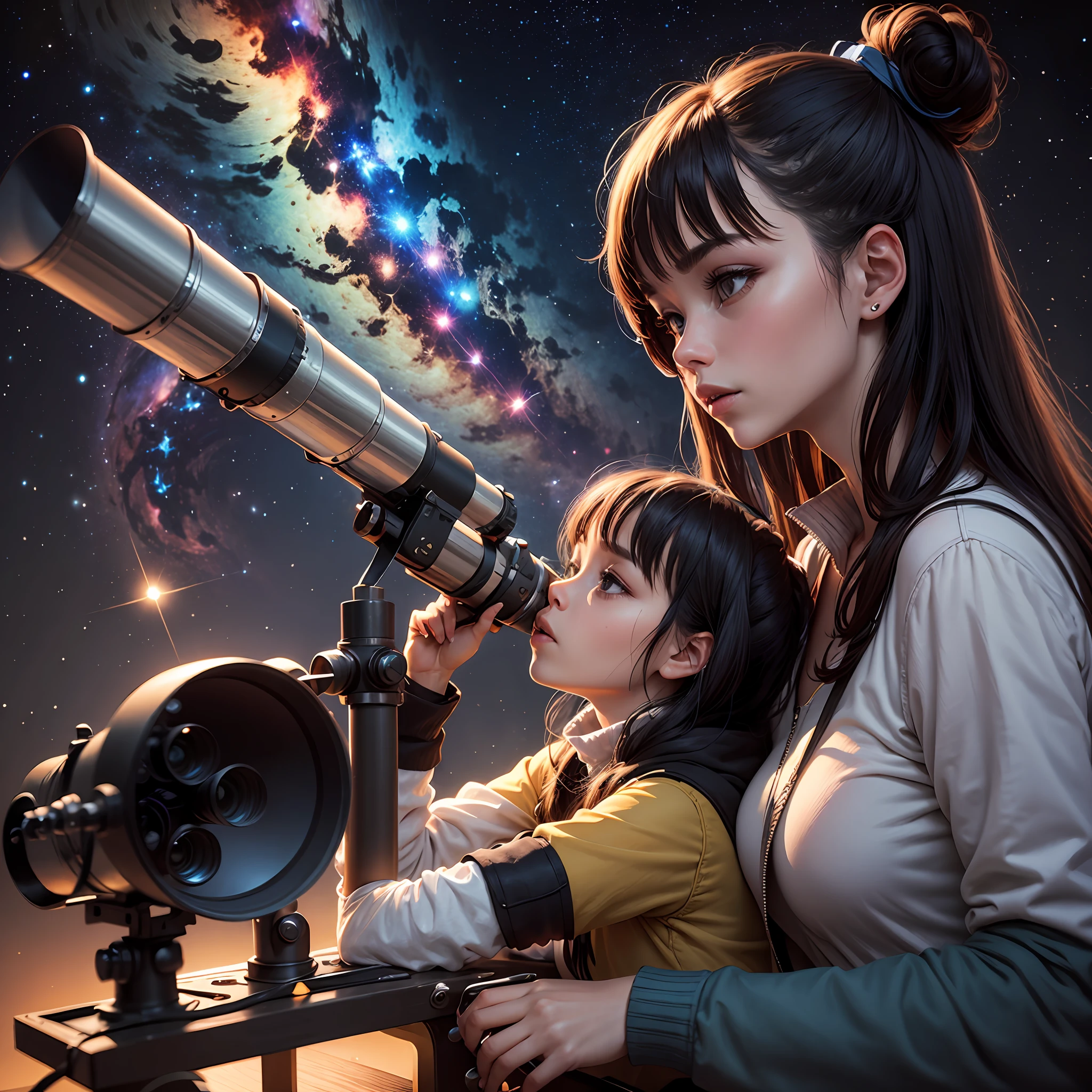 People observing the universe through the telescope --auto