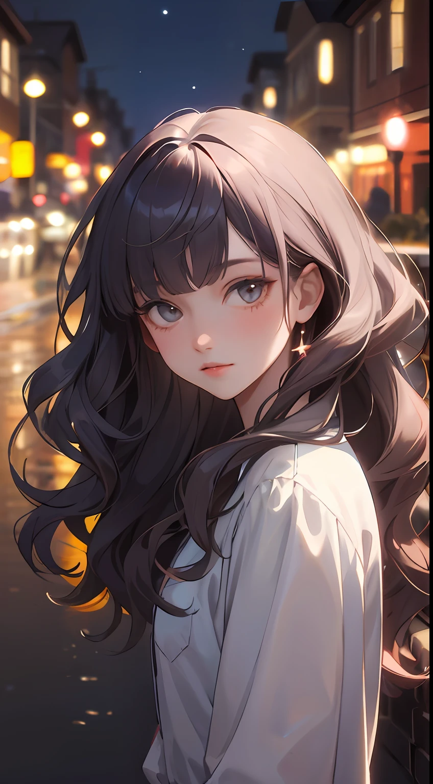 (masterpiece:1.2), (best quality:1.2), night, (looking at viewer), bright skin,
outdoors, fringe,
long hair, (wavy hair),
