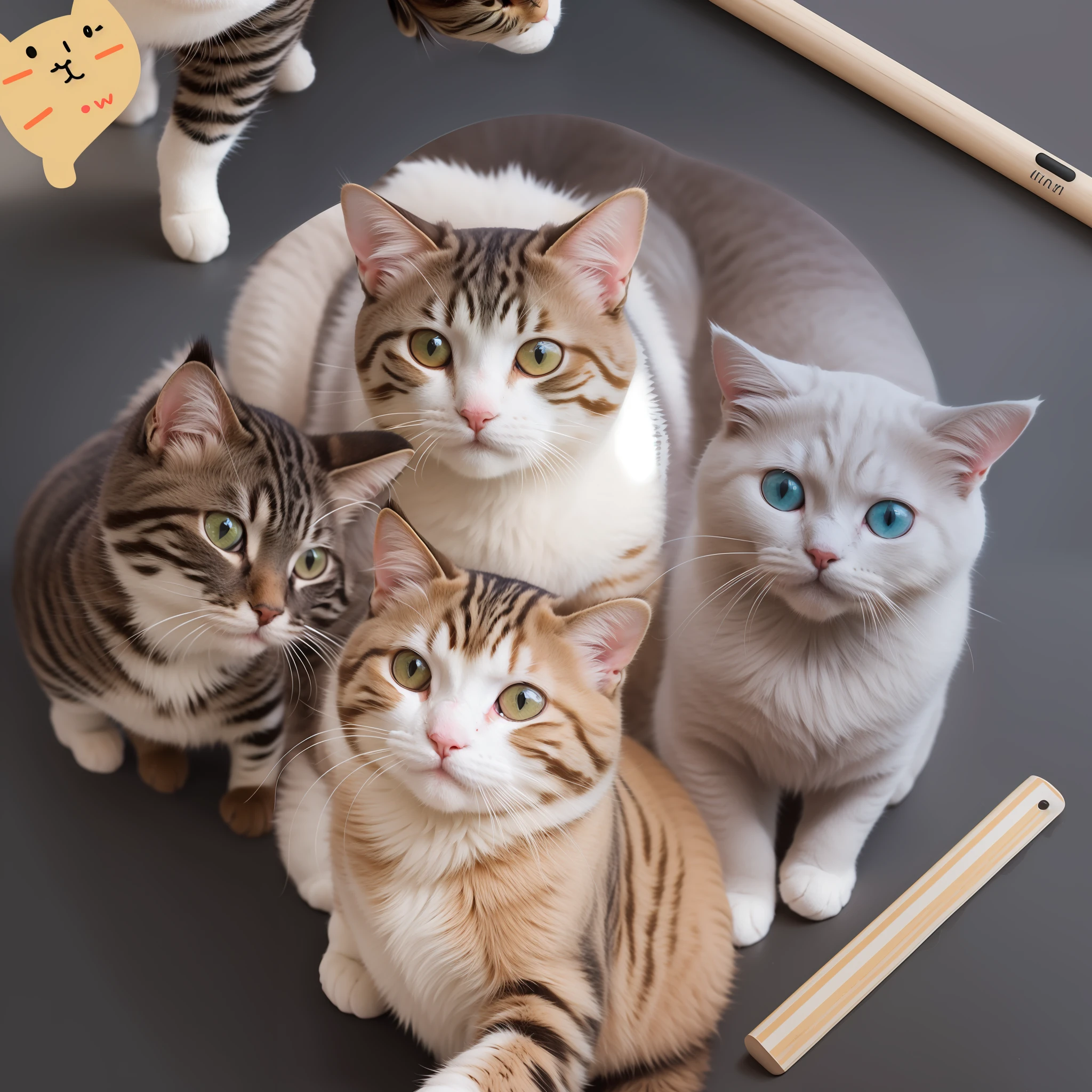 Personalized creative stickers, three cats, yellow es, climbing up, face shots, funny expressions