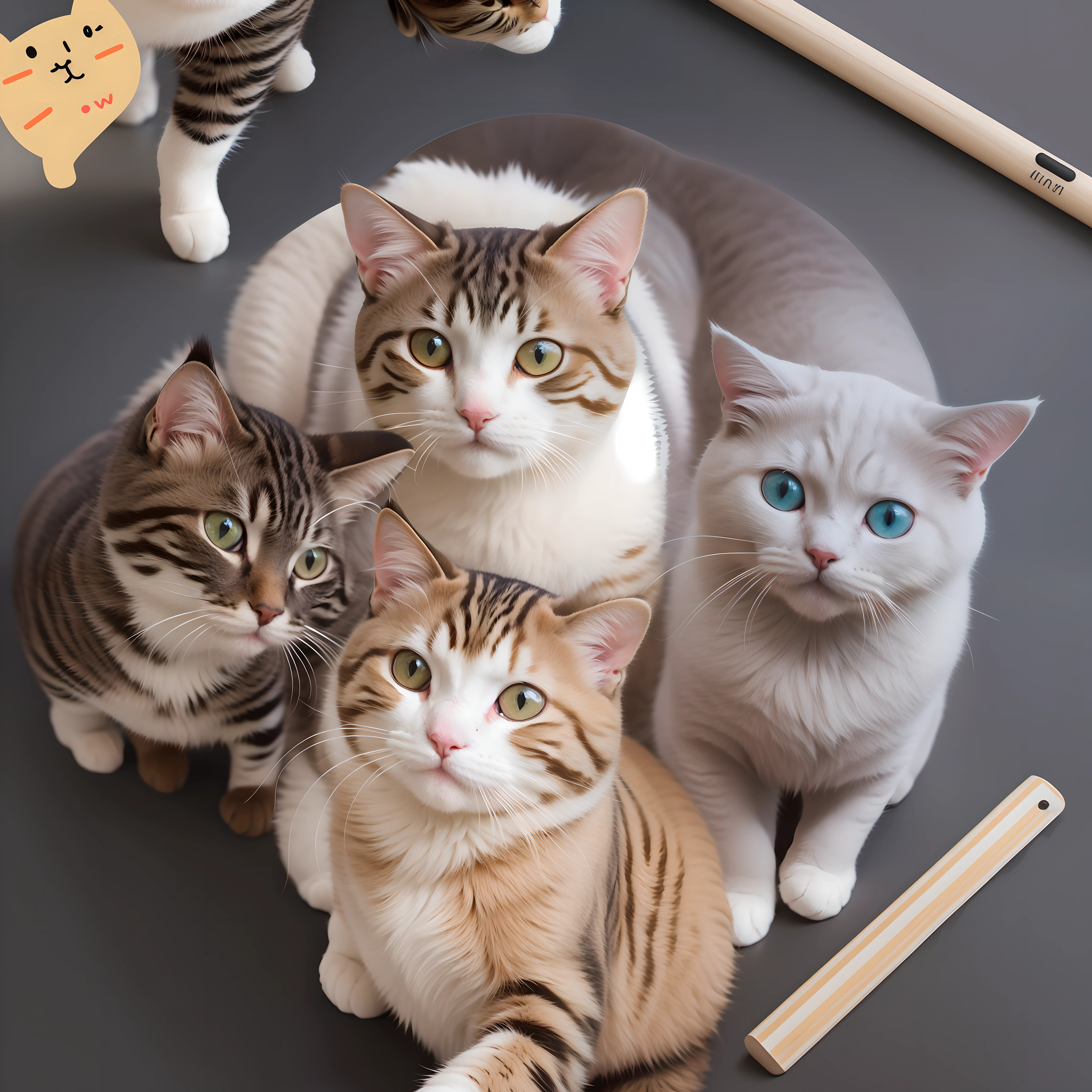 Personalized creative stickers, three cats, yellow stripes, climbing up, face shots, funny expressions