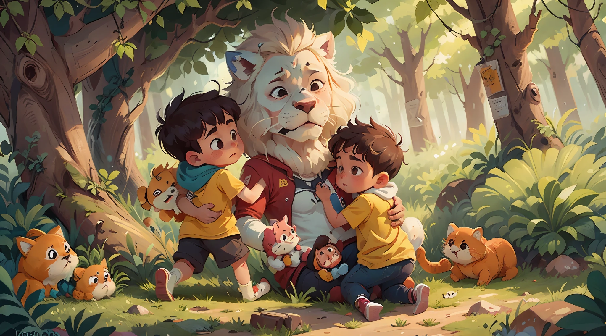 A hug of three children Pedro Lucas and Sofia with Leo --auto --s2