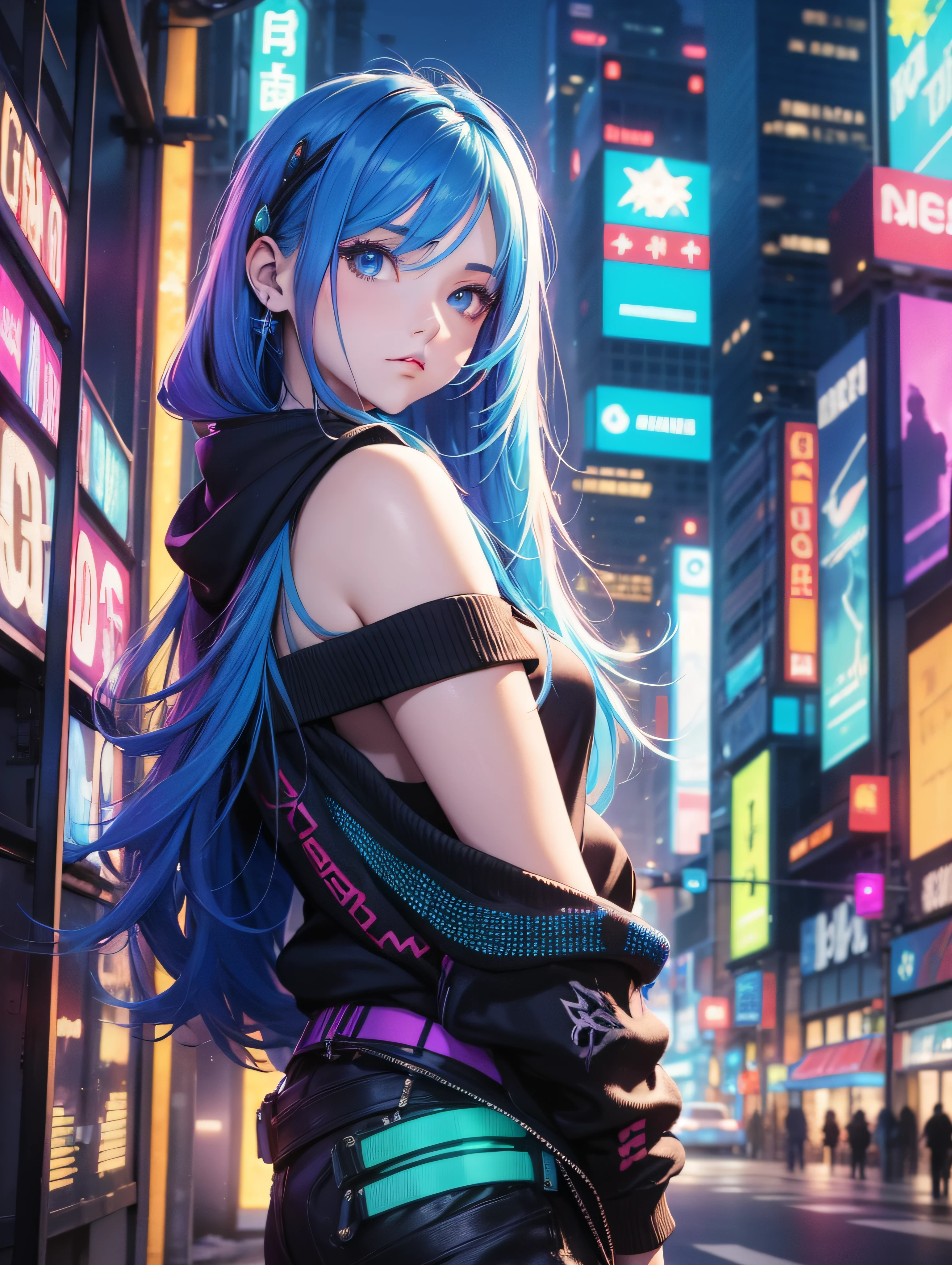 woman with half pink hair, anime girl cosplay, anime cosplay, cosplay, cosplay photo, portrait, cosplayer, professional cosplay, cyberpunk, holy city background