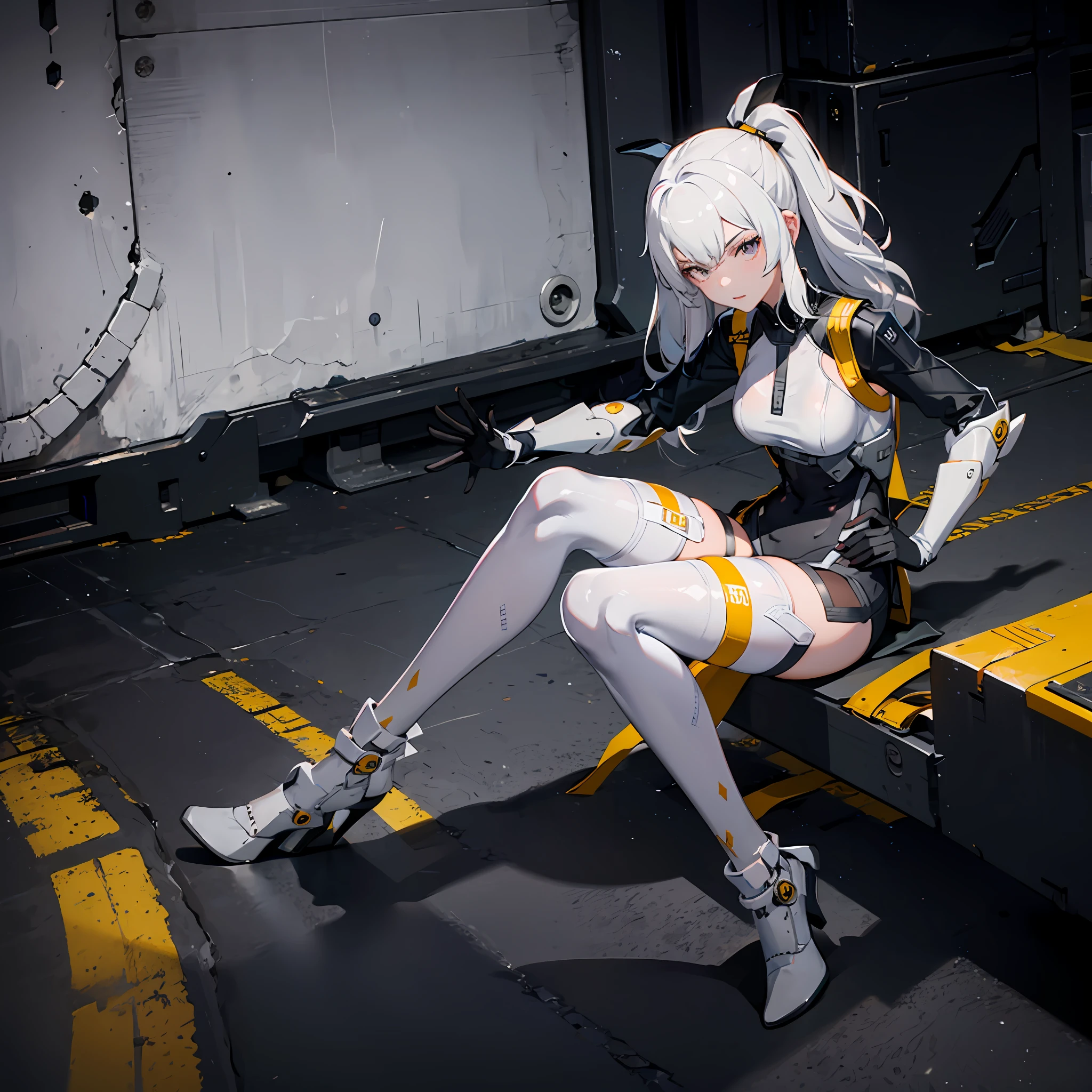 1girl, sitting, leg raised
