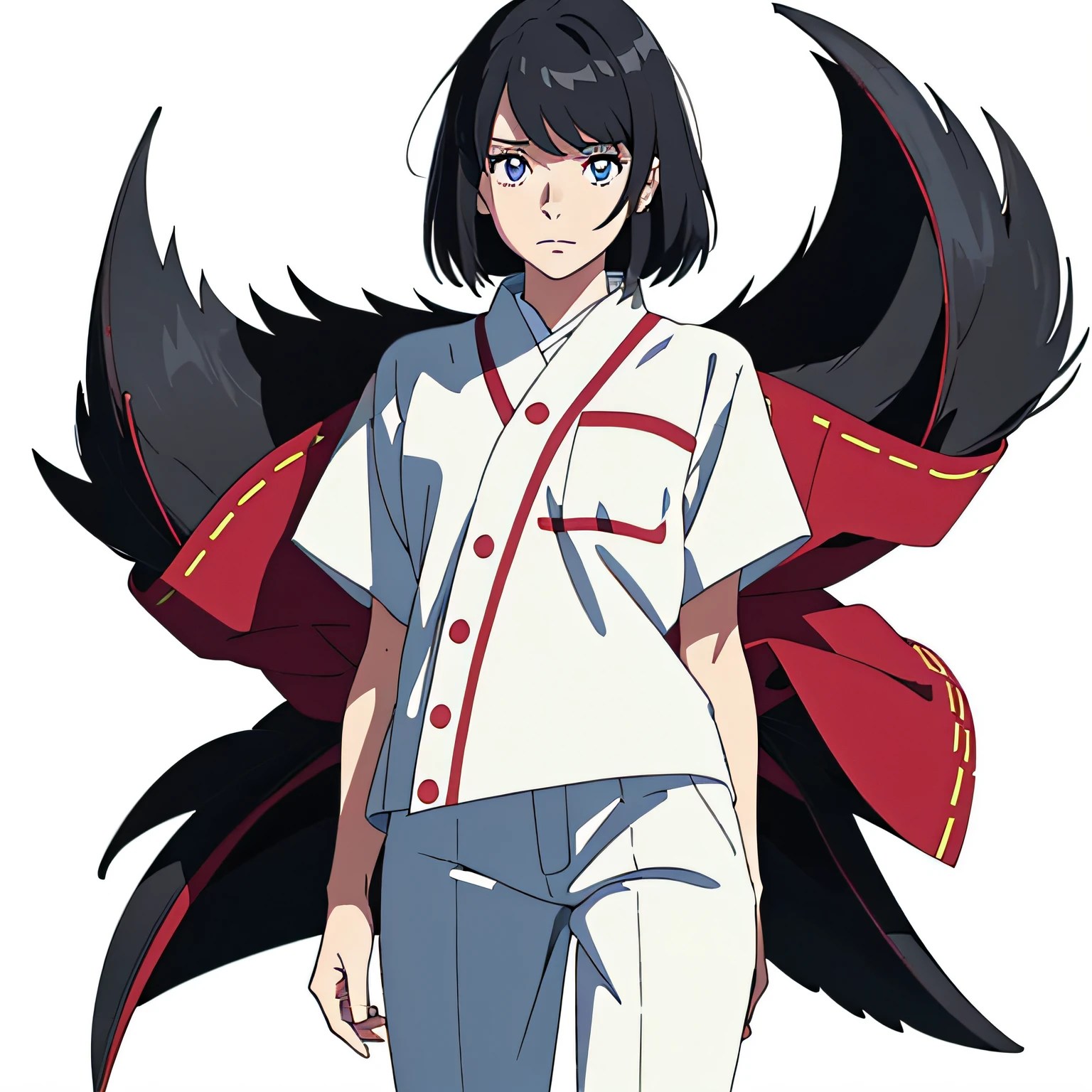 ANIME DRAWING 1 12 year old girl full body, black hair, short hair, (simple background, white background: 1.3) detailed beautiful eyes, white background, white hospital patient clothes. full body, white pants, white shirt ( NARUTO CONCEPT) (AKAME GA KILL CONCEPT) --auto
