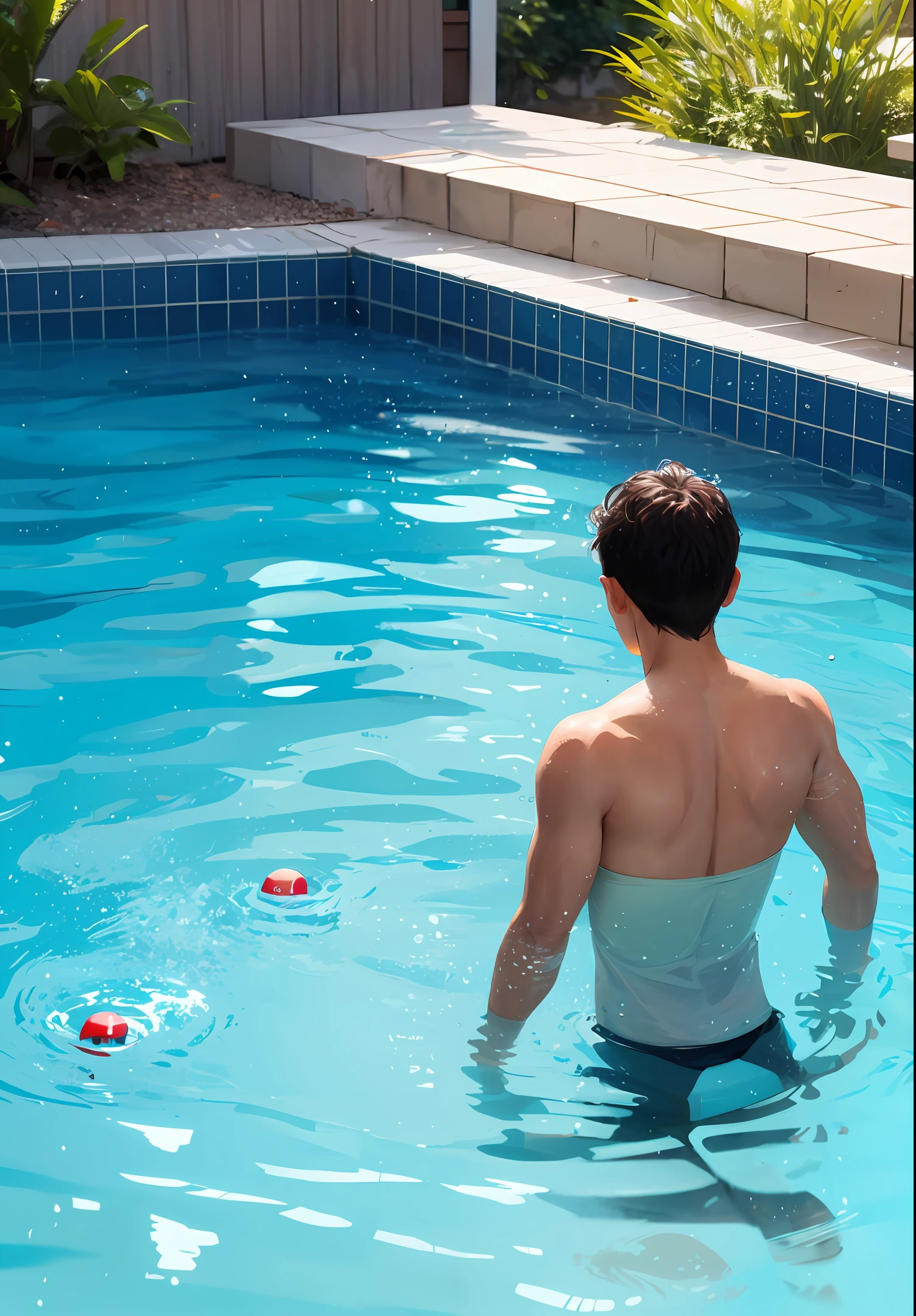 Seeing from afar a person in the pool