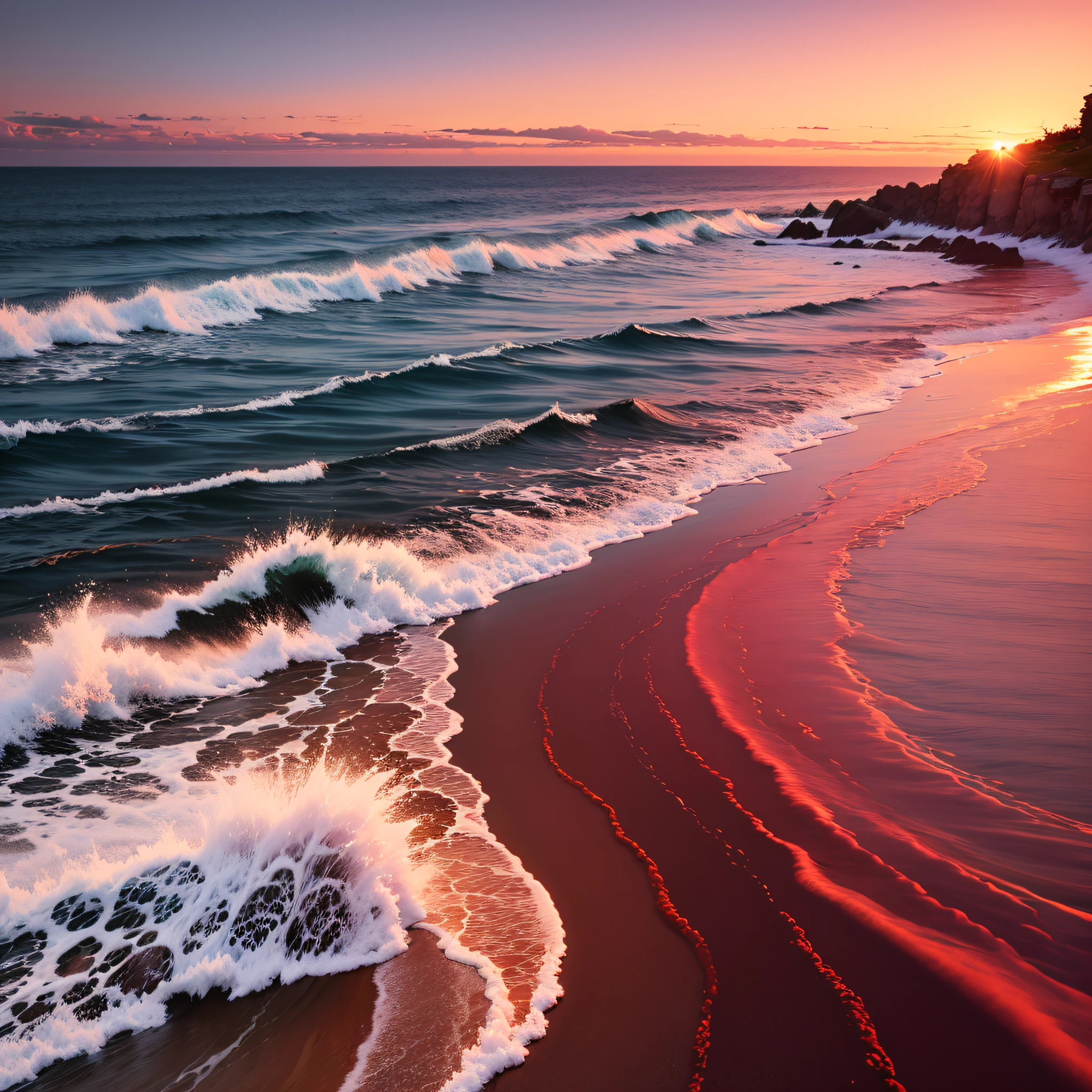 Endless sea, red sky, colorful dyes, not land --auto