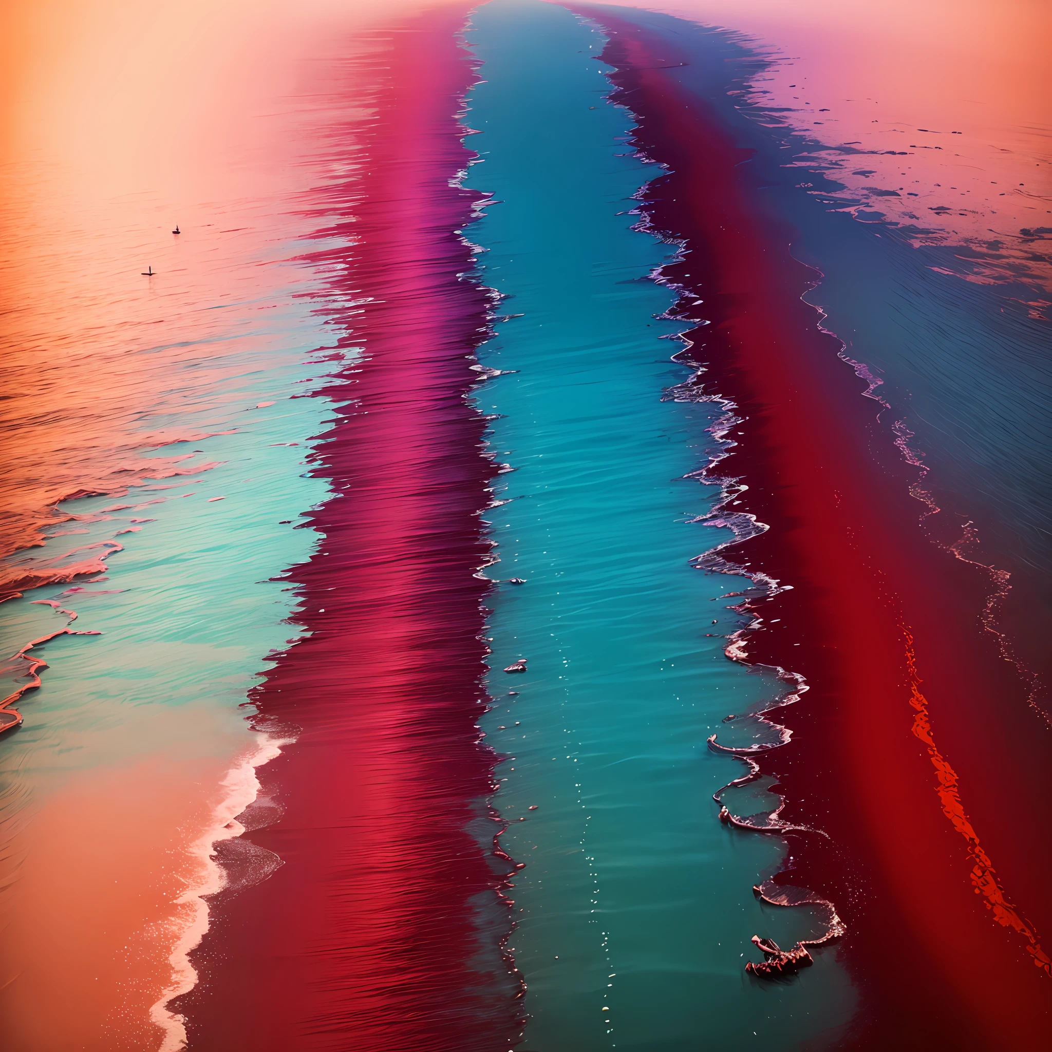 Endless sea, red sky, colorful dyes --auto