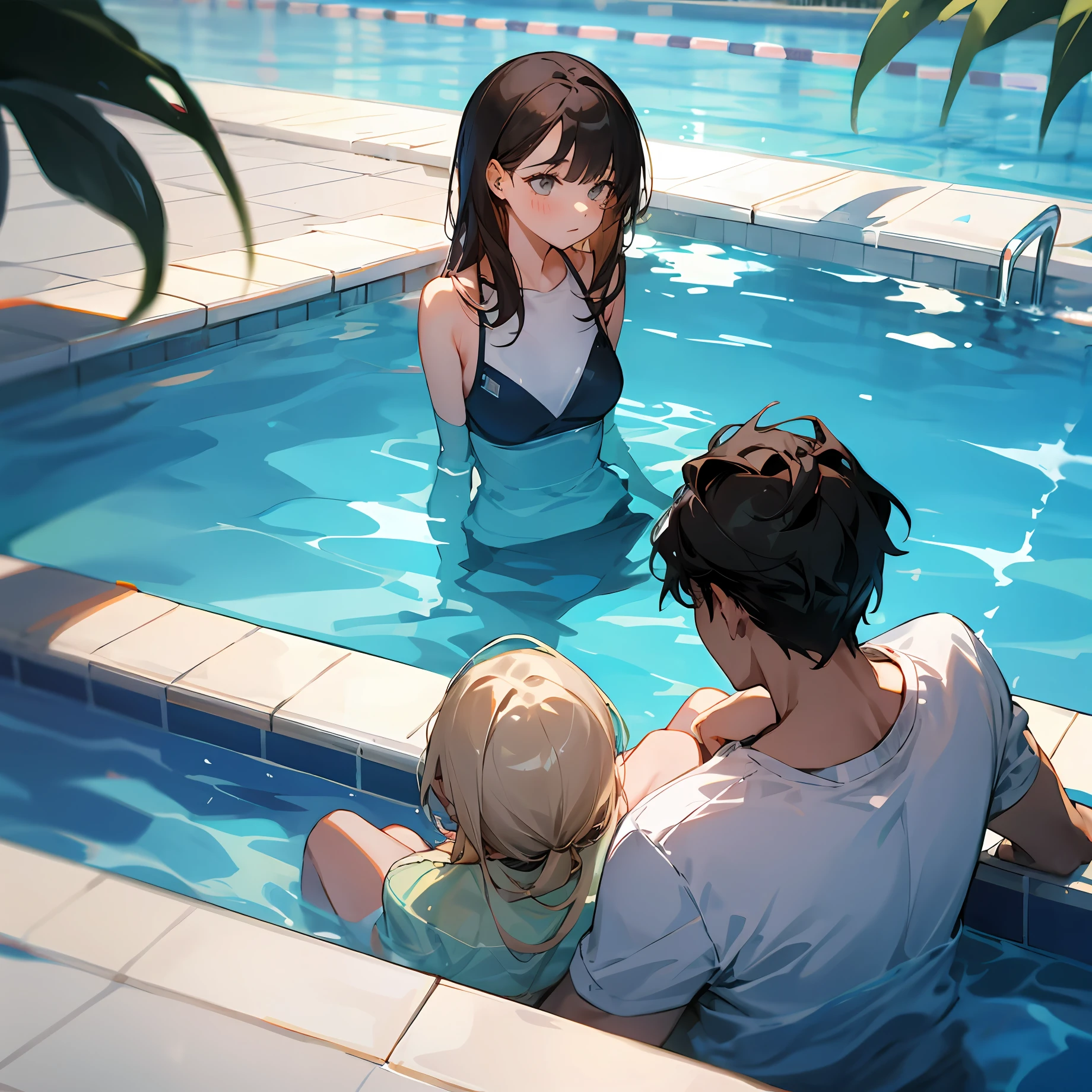 A girl and a young man by the pool