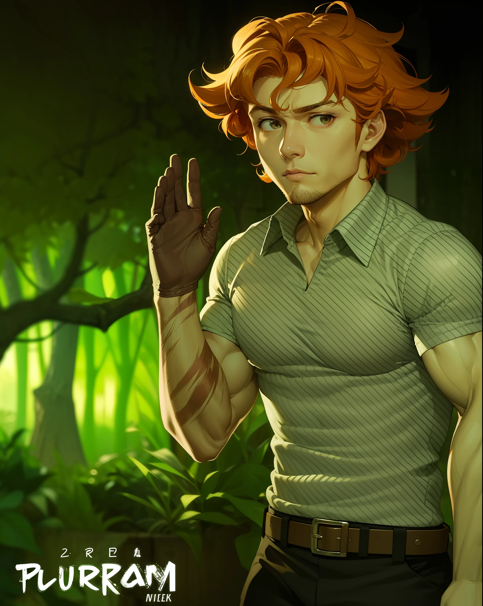 Muscles,seriously,curly hair,orange hair, handsome man.