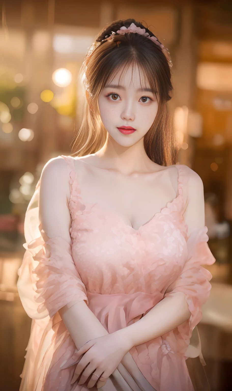 araffe asian woman in a pink dress posing for a picture, soft portrait shot 8 k, ethereal beauty, beautiful south korean woman, beautiful young korean woman, gorgeous young korean woman, korean girl, sakimichan, 8k artgerm bokeh, cute elegant pose, gorgeous chinese model, delicate soft hazy lighting, dressed in a pink dress