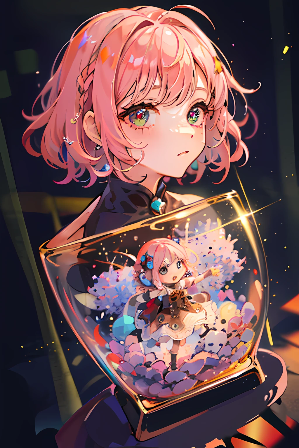 ((masterpiece, top quality, super definition, high definition)), advanced lighting, chibi characters, pink hair color
