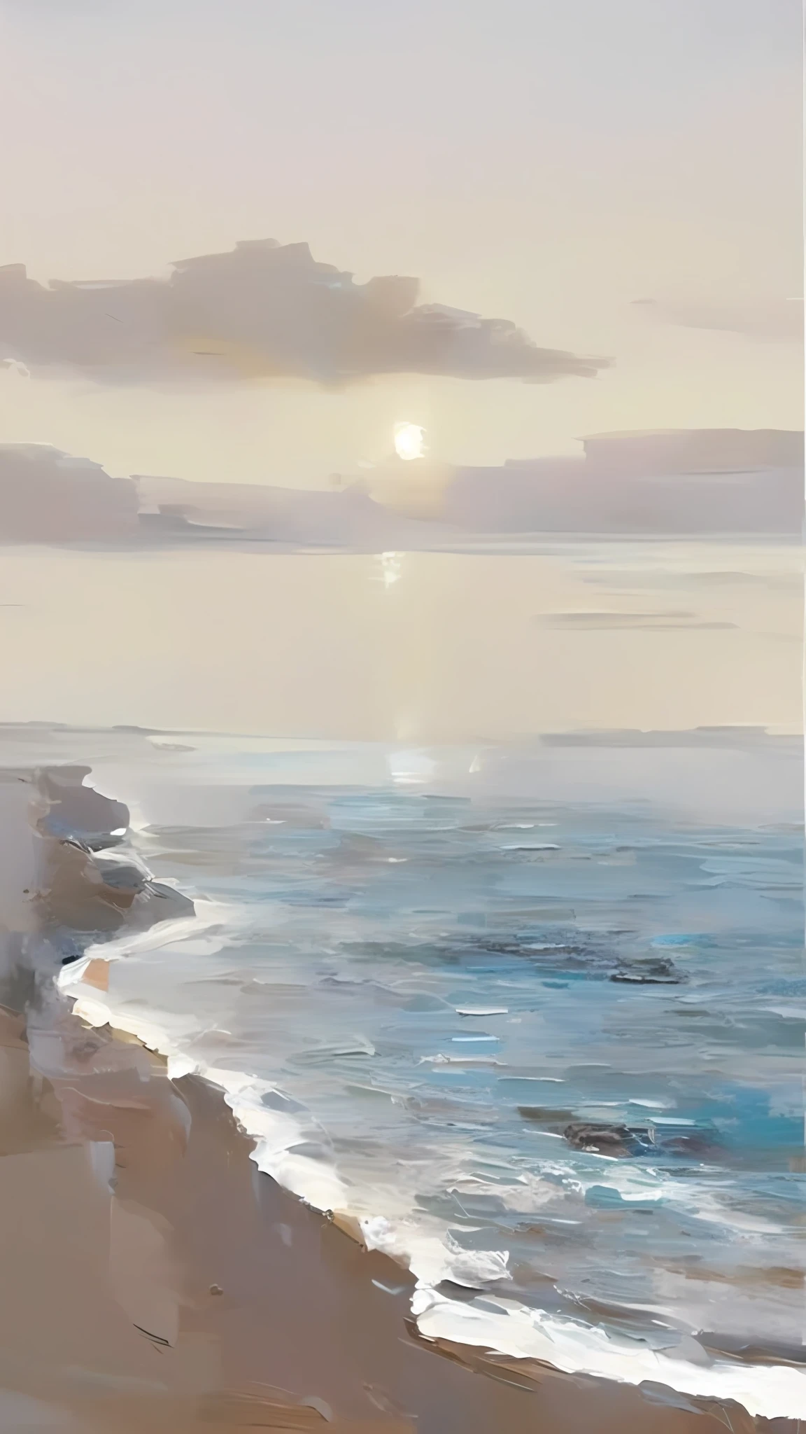 Painting a beach, sandy white moon landscape, moonlit ocean, twilight; Digital oil painting, calm ocean landscape, refracted moon on the ocean, seascape, smooth oil painting, calm night, beach view, moonlight, ocean shoreline on the horizon, inspired by Fitzhugh Lane, moonlight, soft sand coastline