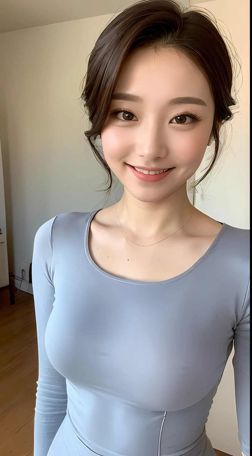 ((Best Quality, 8K, Masterpiece: 1.3)), 1girl, Slim Abs Beauty: 1.3, (Hairstyle Casual, Big Breasts: 1.2), Dress: 1.1, Super Fine Face, Delicate Eyes, Double Eyelids, Smile, Home