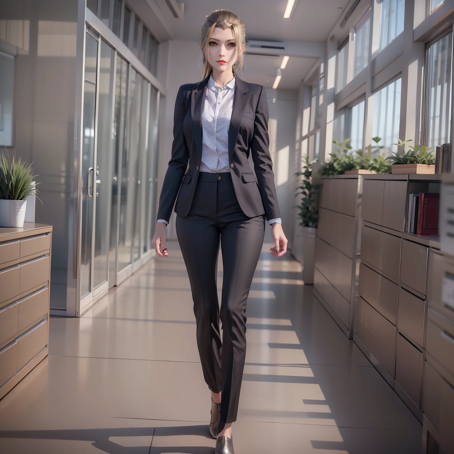 Standing, black stockings, shirt, women's suit, OL, black trousers, short hair, workplace trousers, office, secretary, black suit, ladies suit, ladies suit