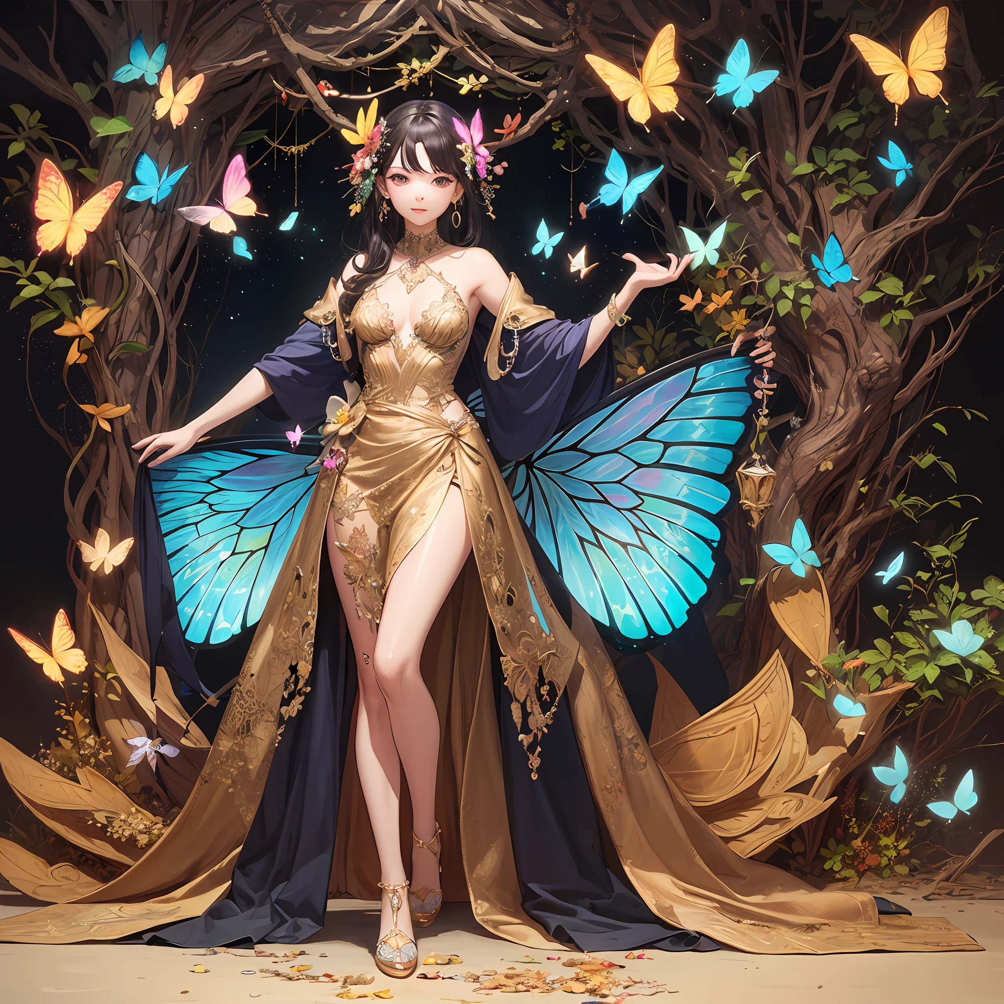 (Masterpiece, Top Quality, Best Quality, Official Art, Beautiful and Aesthetic: 1.2), (1 Girl: 1.3), Highly Detailed, (Fractal Art: 1.1), (Colorful: 1.1) (Butterfly: 1.3), Most Detailed, (Zentangle: 1.2), Full Body, (Abstract Background: 1.3), (Glossy Skin), (Many Colors: 1.4), (Earrings), (Butterfly: 1.5), --auto