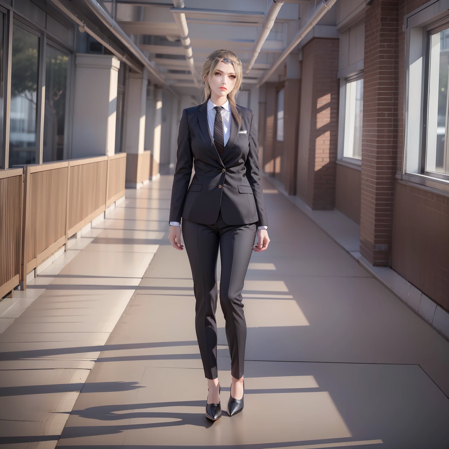 Standing, black stockings, shirt, women's suit, OL, black trousers, short hair, workplace trousers, office, secretary, black suit, ladies suit, ladies suit