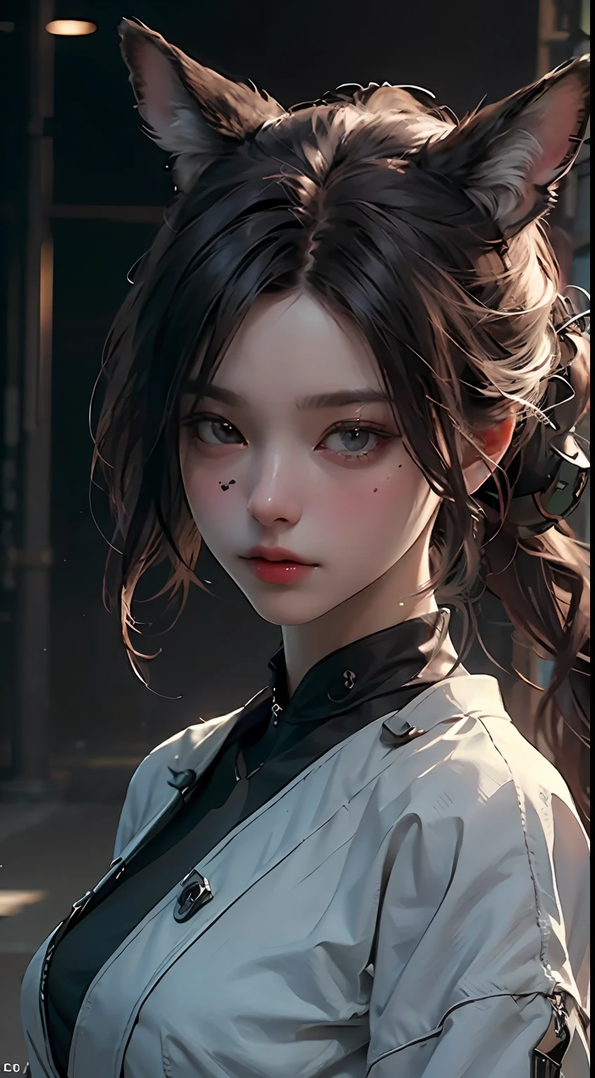 (Best Quality), ((Masterpiece)), (Detail: 1.4), 3D, Nine-Tailed Fox, Delicate Fox Ears, HDR (High Dynamic Range), Ray Tracing, NVIDIA RTX, Super-Resolution, Unreal 5, Subsurface Scattering, PBR Texture, Post-processing, Anisotropic Filtering, Depth of Field, Maximum Clarity and Clarity, Characters' Clothing and Facial Expressions are all very detailed and show detailed depiction. The expression is very feminine and gives people a breathtaking feeling. Multi-layer textures, albedo and specular mapping, surface shading, accurate simulation of light-material interactions, perfect proportions, Octane Render, two-color light, large aperture, low ISO, white balance, rule of thirds, 8K RAW,