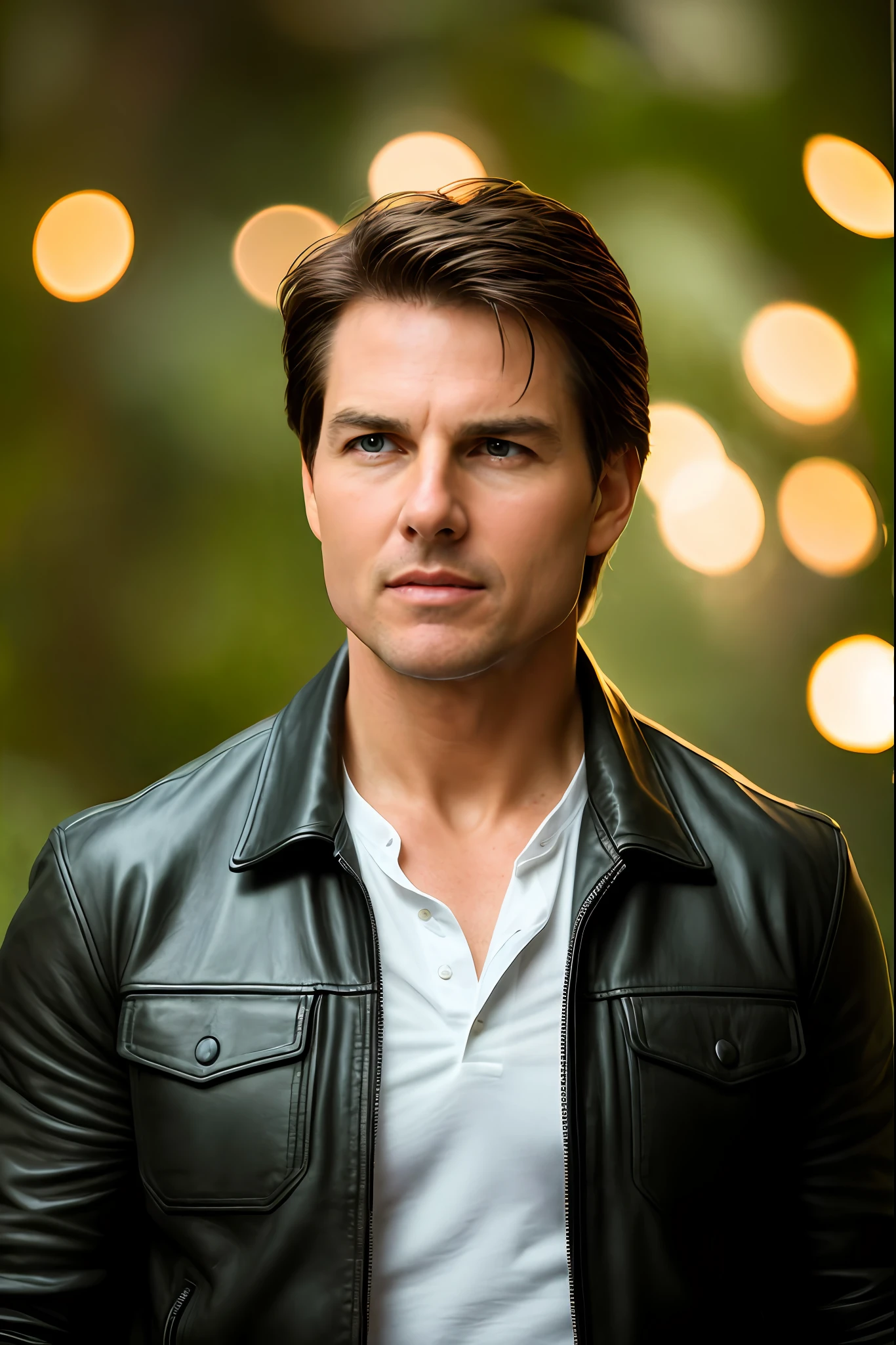 Tom Cruise, boyfriend, eye focus, reflection in the eyes of light sources (RAW photo), style (Lee Jeffries), dark, portrait on black velvet fabric, ((black background)), back beautiful light, very detailed skin, film grain (4k, sharp), (((Midjourney art))) and Greg Rutkowski