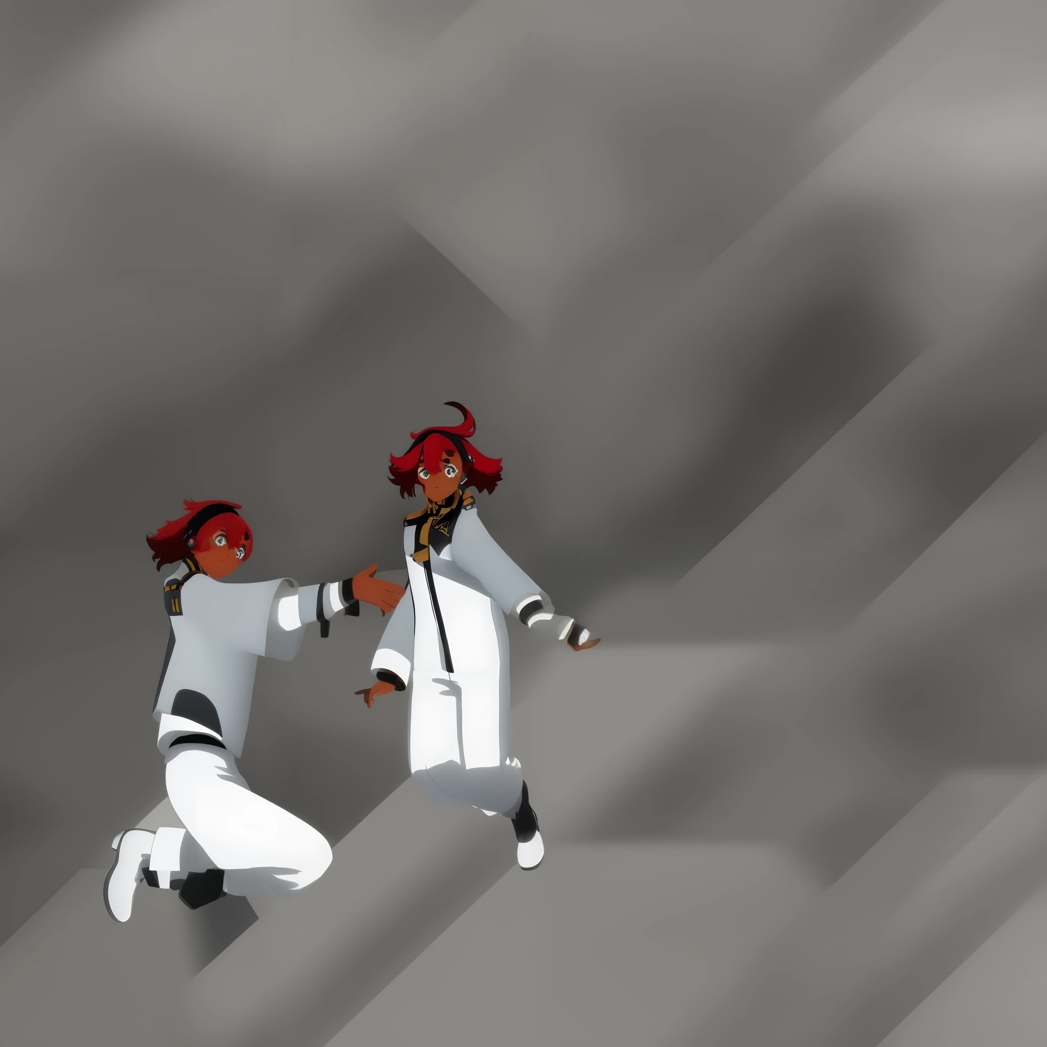 1girl, suletta mercury,asticassia school uniform, flying, black boots,white jacket, white shorts, black, african american, very dark skin, one girl