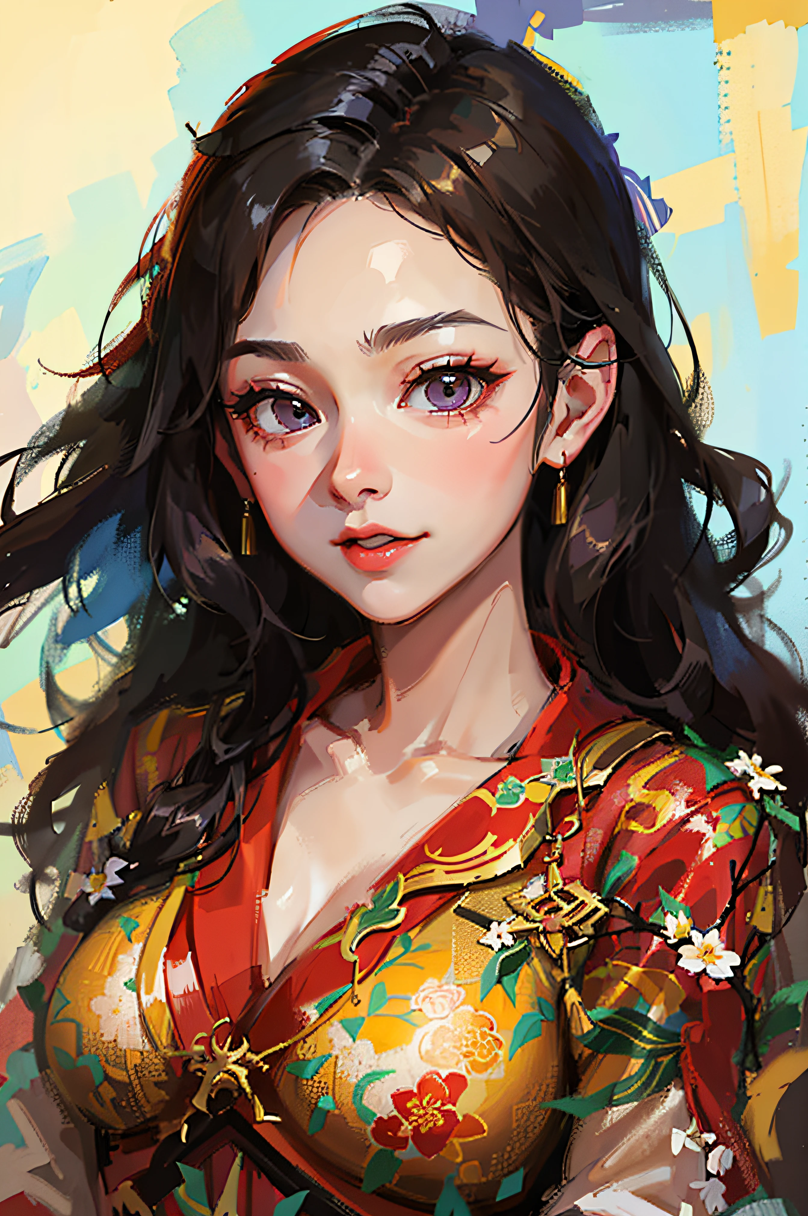 Close up of a woman with long hair in a floral dress, mai anh tran, a young asian woman, xintong chen, louise zhang, 27 years old, wenfei ye, xision wu, an asian woman, 28 years old, chinese girl, Young cute Asian face, 29 years old, Chiho,