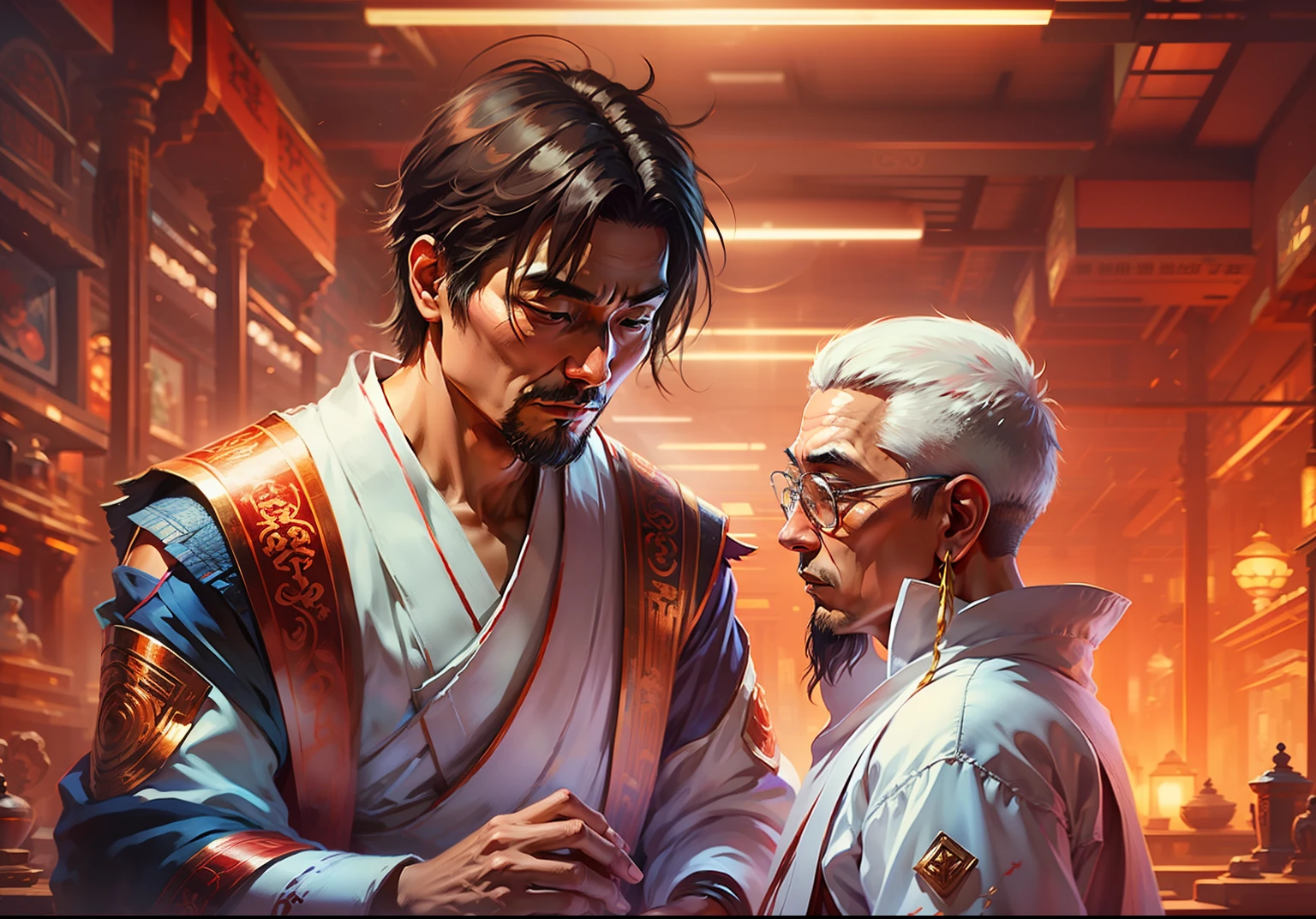 the father of the young disciple named Kiyoshi talking to the Zen master