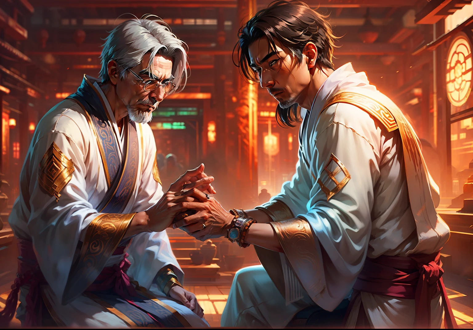 the father of the young disciple named Kiyoshi talking to the Zen master