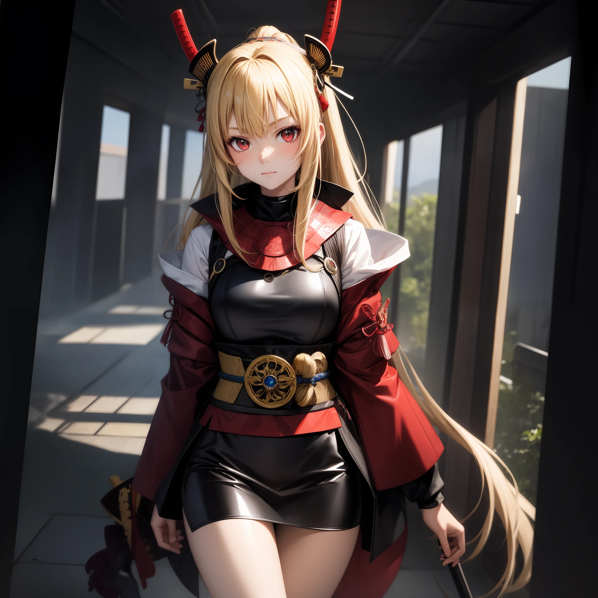 anime, girl, red-eyed blonde girl, samurai